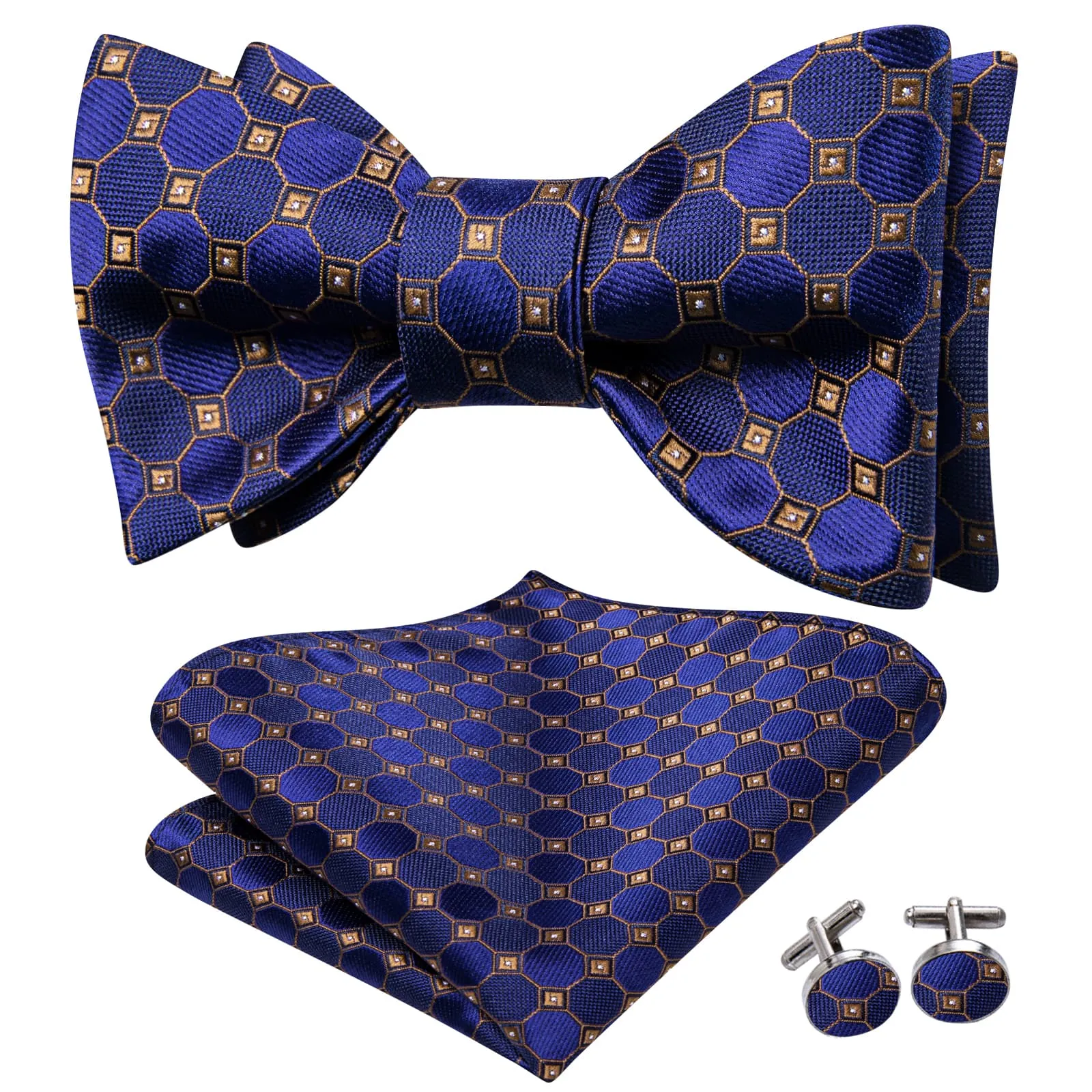 Ties2you Classic Blue Plaid Bowtie Self-tie Business Bow Tie Handkerchief Cufflinks Set sold by Ties2You product image thumbnail 2