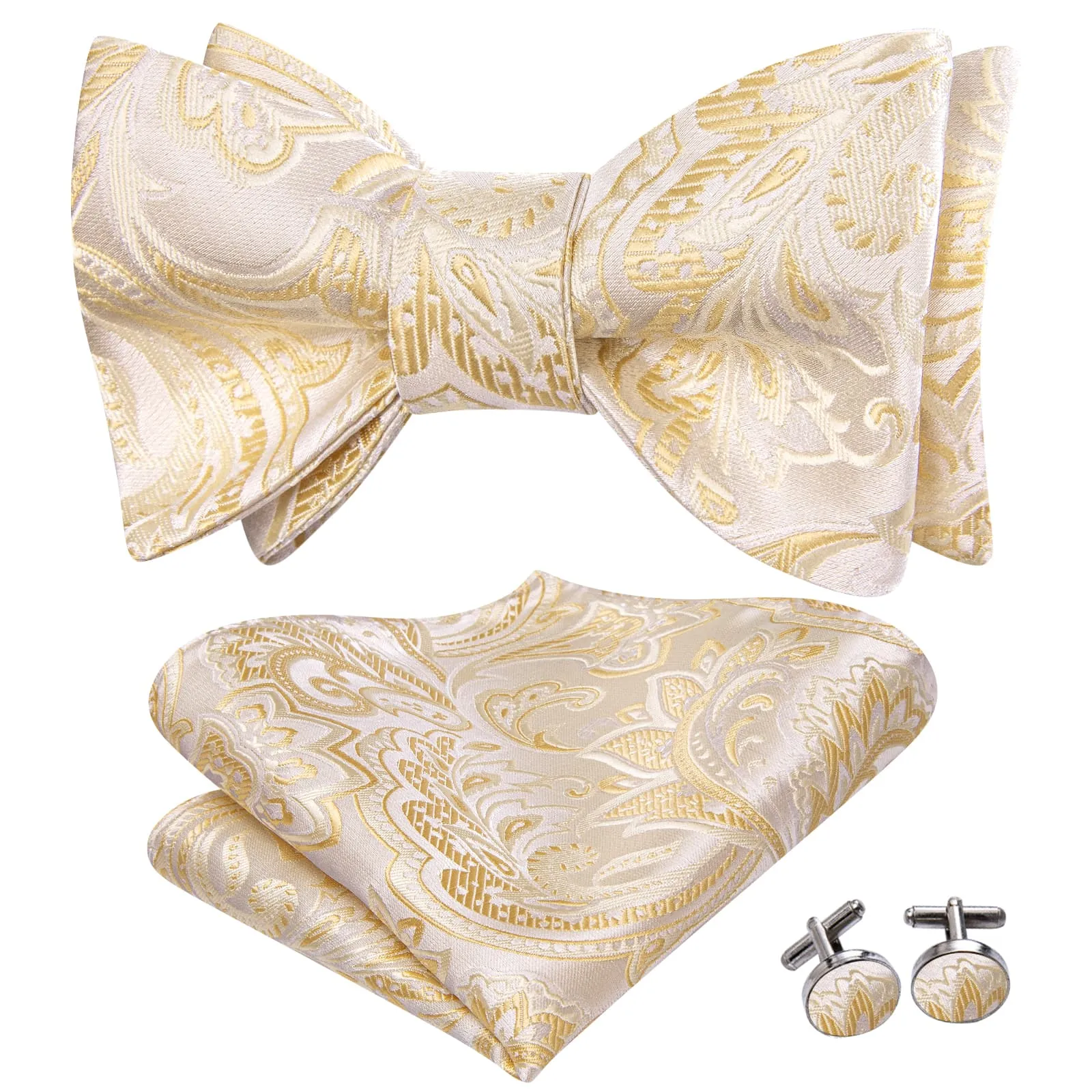 Ties2you Ivory Floral Bow Ties Self-tie Tuxedo Bowtie Pocket Square Cufflinks Set sold by Ties2You product image thumbnail 2