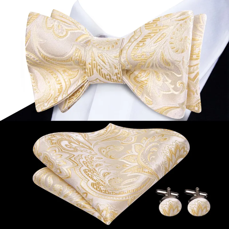 Ties2you Ivory Floral Bow Ties Self-tie Tuxedo Bowtie Pocket Square Cufflinks Set sold by Ties2You
