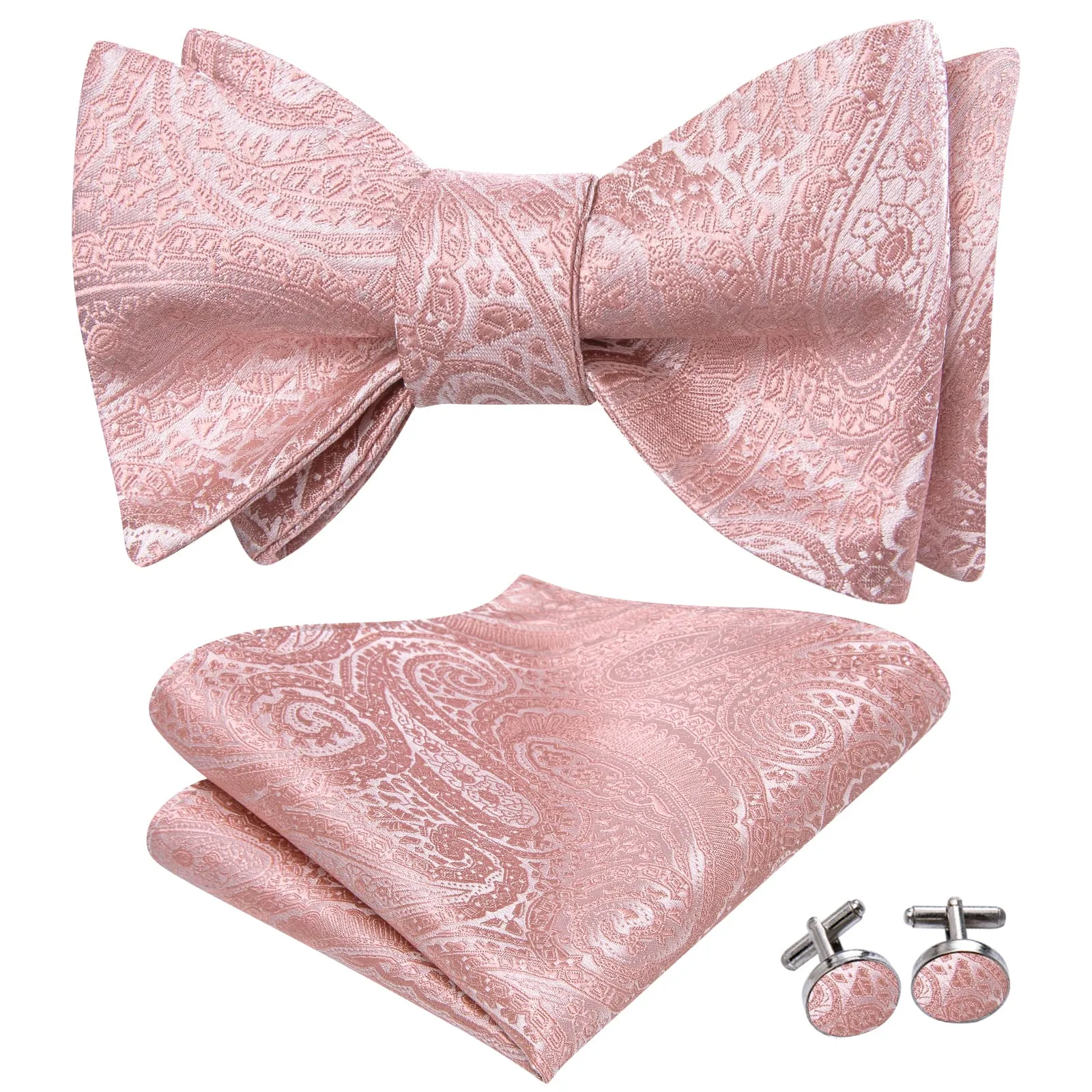 Ties2you Pink Floral Tuxedo Bowtie Self-tie Bow Tie Pocket Square Cufflinks Set sold by Ties2You product image thumbnail 2