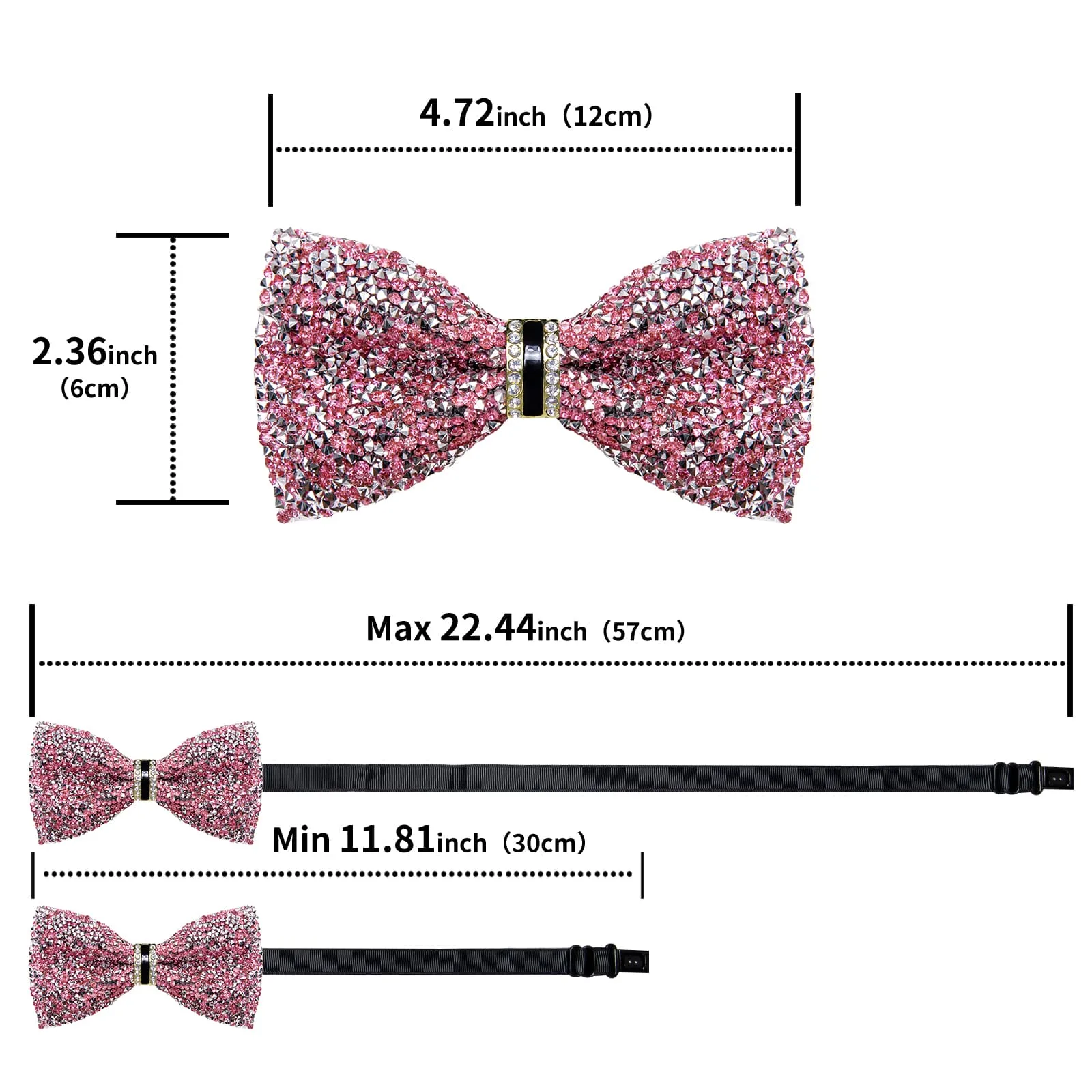 Ties2you Rhinestones Pink Bow Tie Pre-Tied Wedding Party Tuxedo Bowtie for Men sold by Ties2You product image thumbnail 5