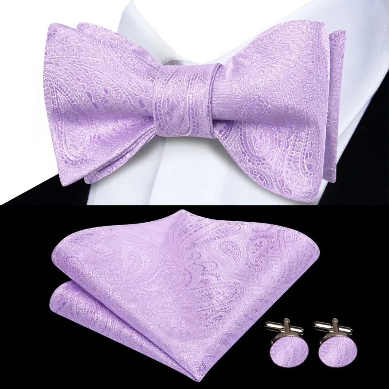 Ties2you Paisley Lavender Lilac Bowtie Self-tie Wedding Bow Tie Handkerchief Cufflinks Set sold by Ties2You