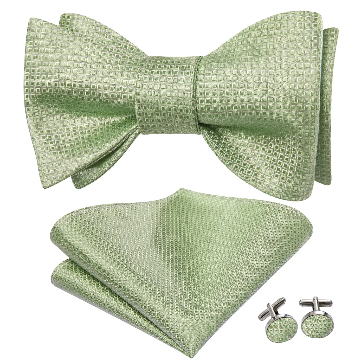 Ties2you Self-tie Bow Ties Sage Green Geometric Tuxedo Bowtie Pocket Square Cufflinks Set sold by Ties2You product image thumbnail 2
