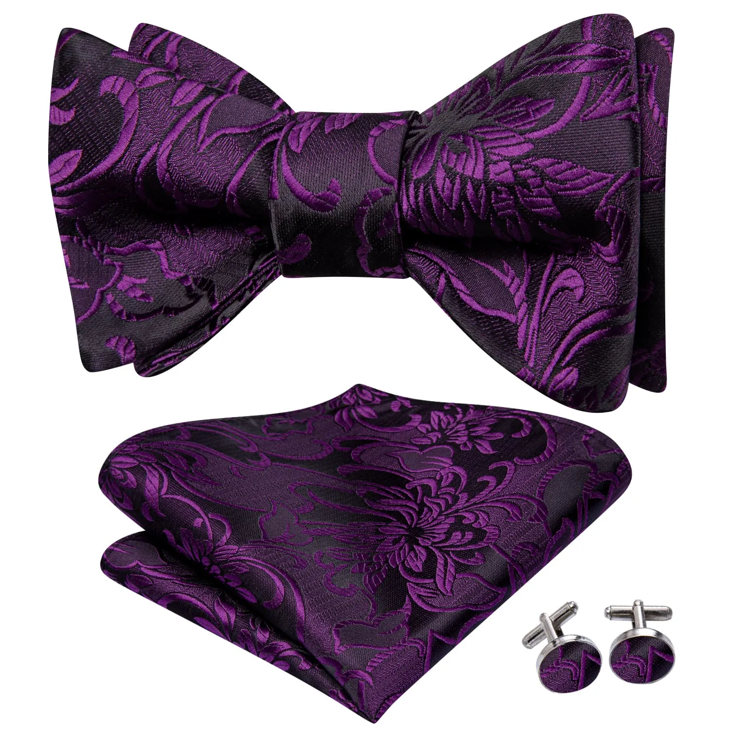 Ties2you Violet Floral Bow Ties Self-tie Tuxedo Bowtie Pocket Square Cufflinks Set sold by Ties2You product image thumbnail 2