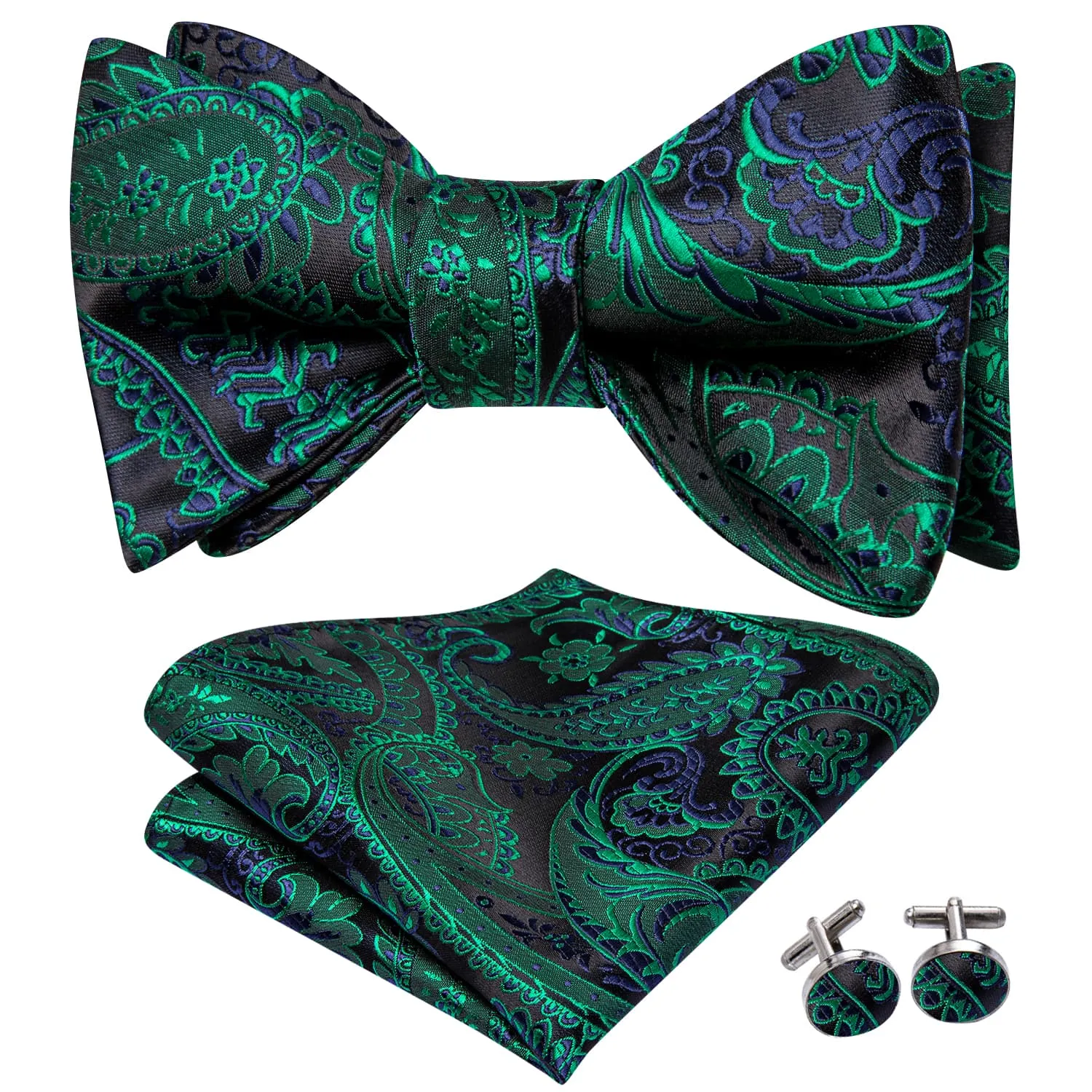 Ties2you Forest Green Paisley Bow Ties Self-tie Tuxedo Bowtie Pocket Square Cufflinks Set sold by Ties2You product image thumbnail 2