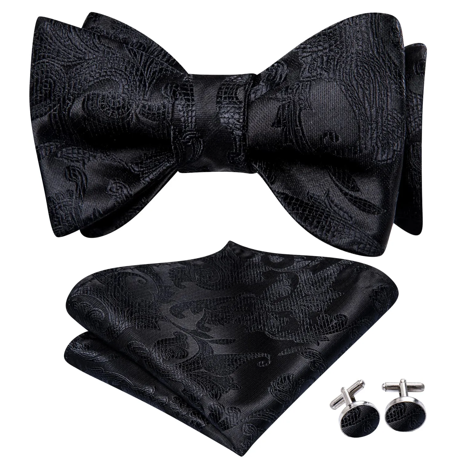 Ties2you Floral Black Bow Ties Self-tie Tuxedo Bowtie Pocket Square Cufflinks Set sold by Ties2You product image thumbnail 2