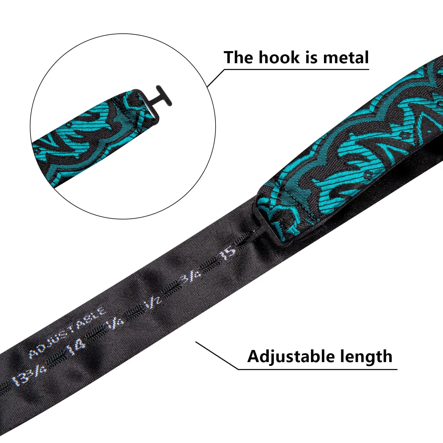 Ties2you Self-tie Bow Ties Teal Floral Black Tuxedo Bowtie Pocket Square Cufflinks Set sold by Ties2You product image thumbnail 5