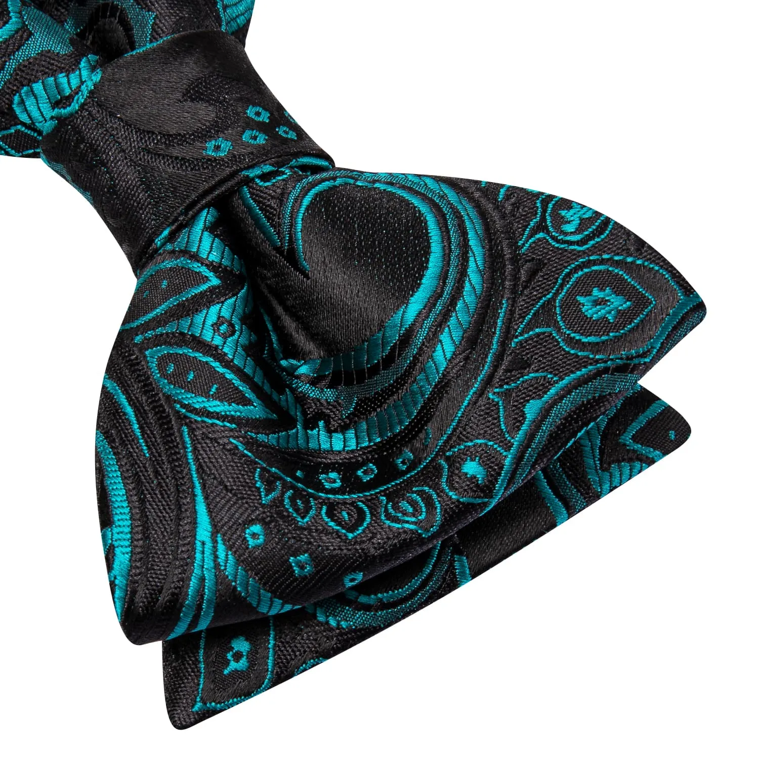 Ties2you Self-tie Bow Ties Teal Floral Black Tuxedo Bowtie Pocket Square Cufflinks Set sold by Ties2You product image thumbnail 3