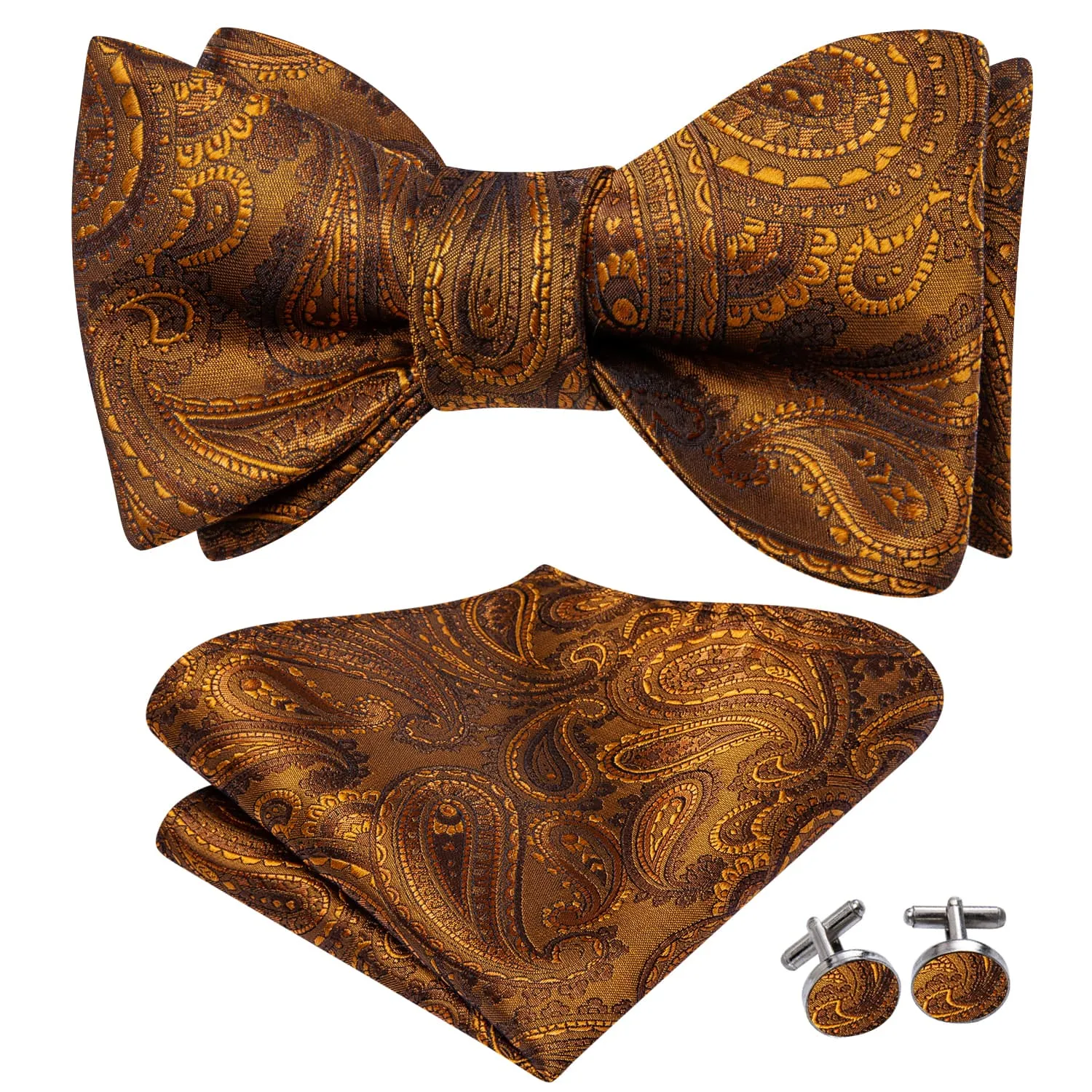 Ties2you Paisley Rust Tuxedo Bowtie Pre-tied Formal Bow Tie Pocket Square Cufflinks Set sold by Ties2You product image thumbnail 2