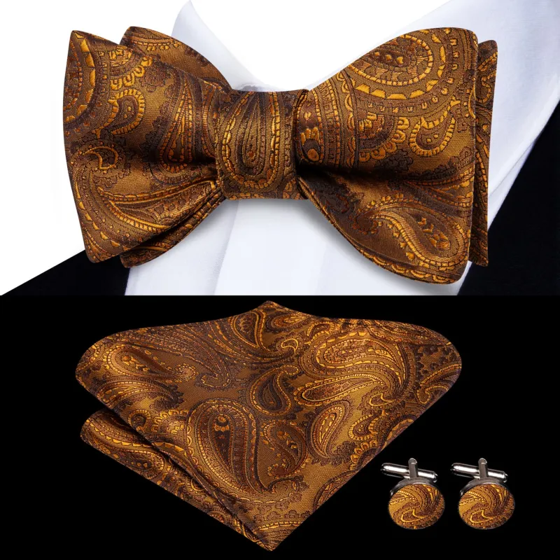 Ties2you Paisley Rust Tuxedo Bowtie Pre-tied Formal Bow Tie Pocket Square Cufflinks Set sold by Ties2You