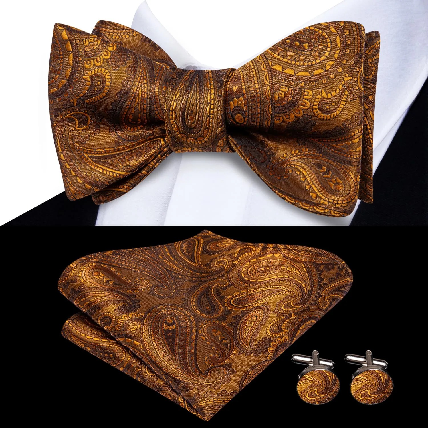 Ties2you Paisley Rust Tuxedo Bowtie Pre-tied Formal Bow Tie Pocket Square Cufflinks Set sold by Ties2You