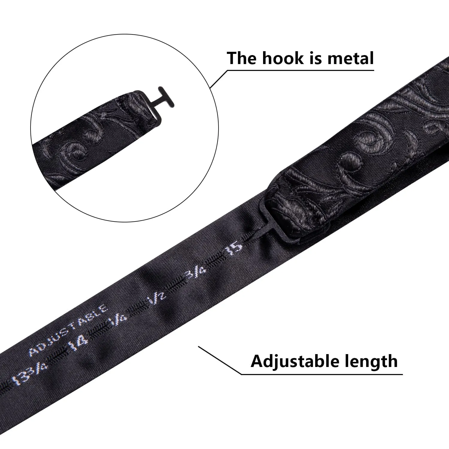 Ties2you Black Floral Tuxedo Bowtie Self-tie Wedding Bow Tie Handkerchief Cufflinks Set sold by Ties2You product image thumbnail 5