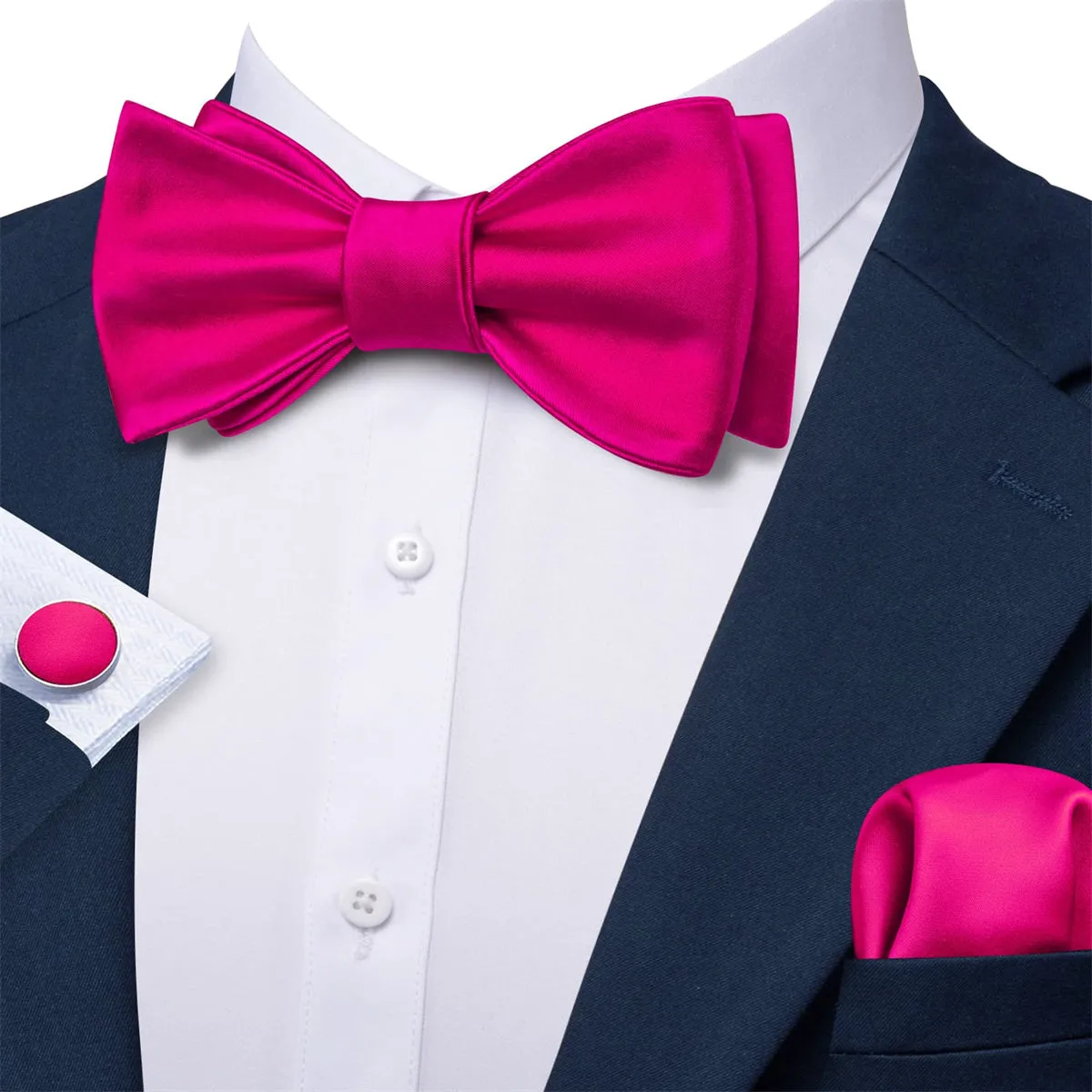 Ties2you Hot Pink Self-tie Bowtie Solid Tuxedo Bow Tie Pocket Square Cufflinks Set sold by Ties2You