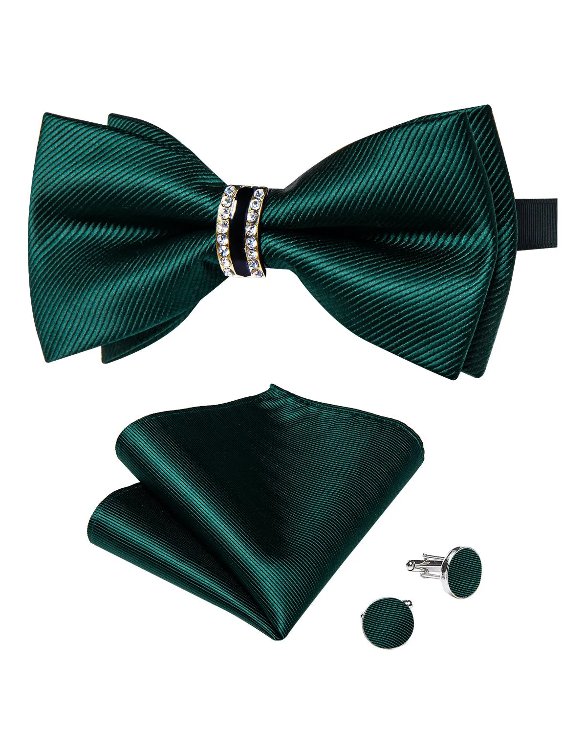 Ties2you Men's Hunter Green Tuxedo Bowtie Pre-tied Solid Ring Bow Tie Hanky Cufflinks Set sold by Ties2You product image thumbnail 2