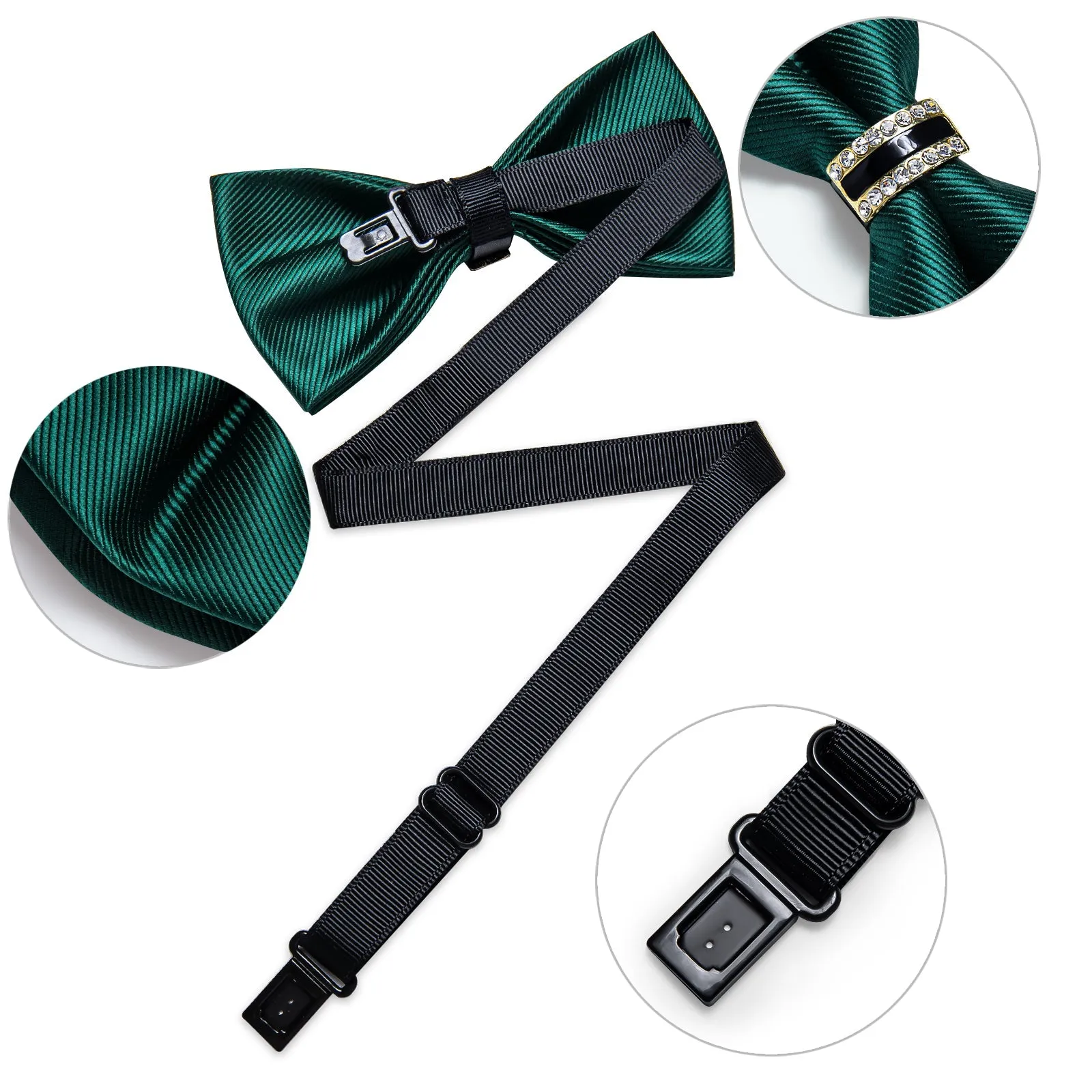 Ties2you Men's Hunter Green Tuxedo Bowtie Pre-tied Solid Ring Bow Tie Hanky Cufflinks Set sold by Ties2You product image thumbnail 4