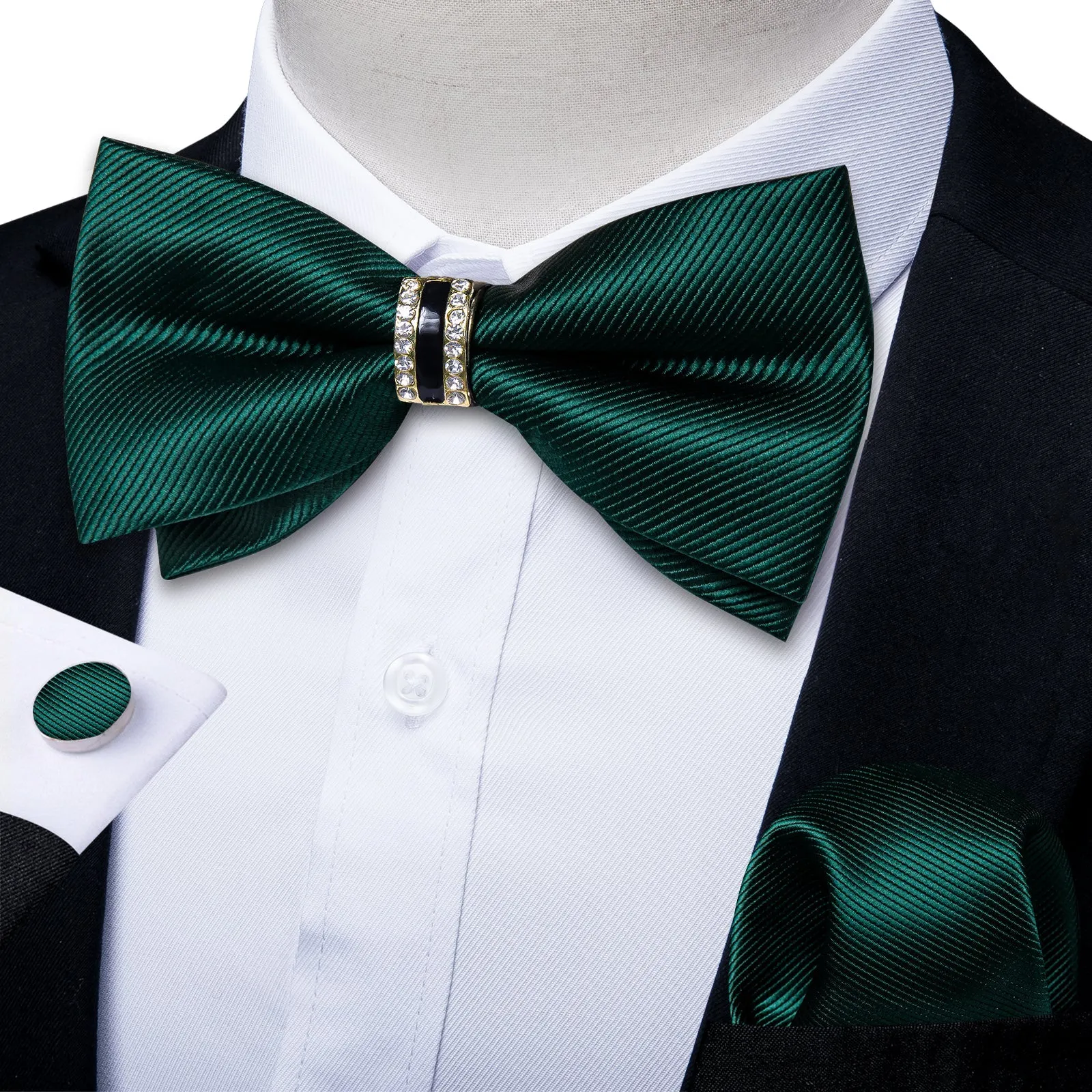 Ties2you Men's Hunter Green Tuxedo Bowtie Pre-tied Solid Ring Bow Tie Hanky Cufflinks Set sold by Ties2You