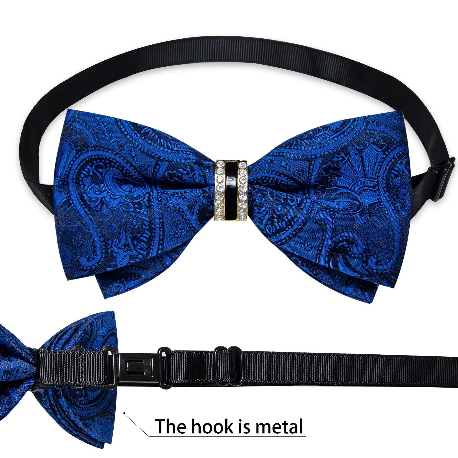 Ties2you Men's Royal Blue Paisley Tuxedo Bowtie Pre-tied Ring Bow Tie Hanky Cufflinks Set sold by Ties2You product image thumbnail 5
