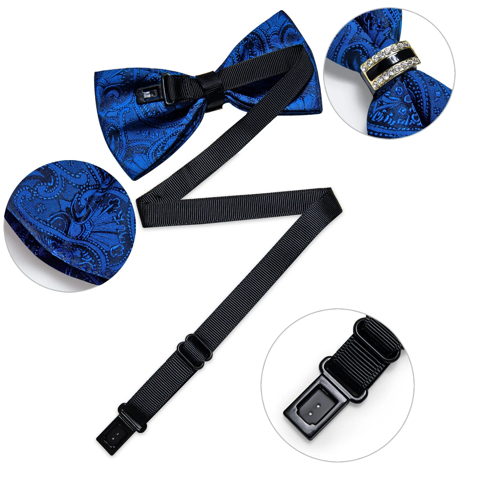 Ties2you Men's Royal Blue Paisley Tuxedo Bowtie Pre-tied Ring Bow Tie Hanky Cufflinks Set sold by Ties2You product image thumbnail 4