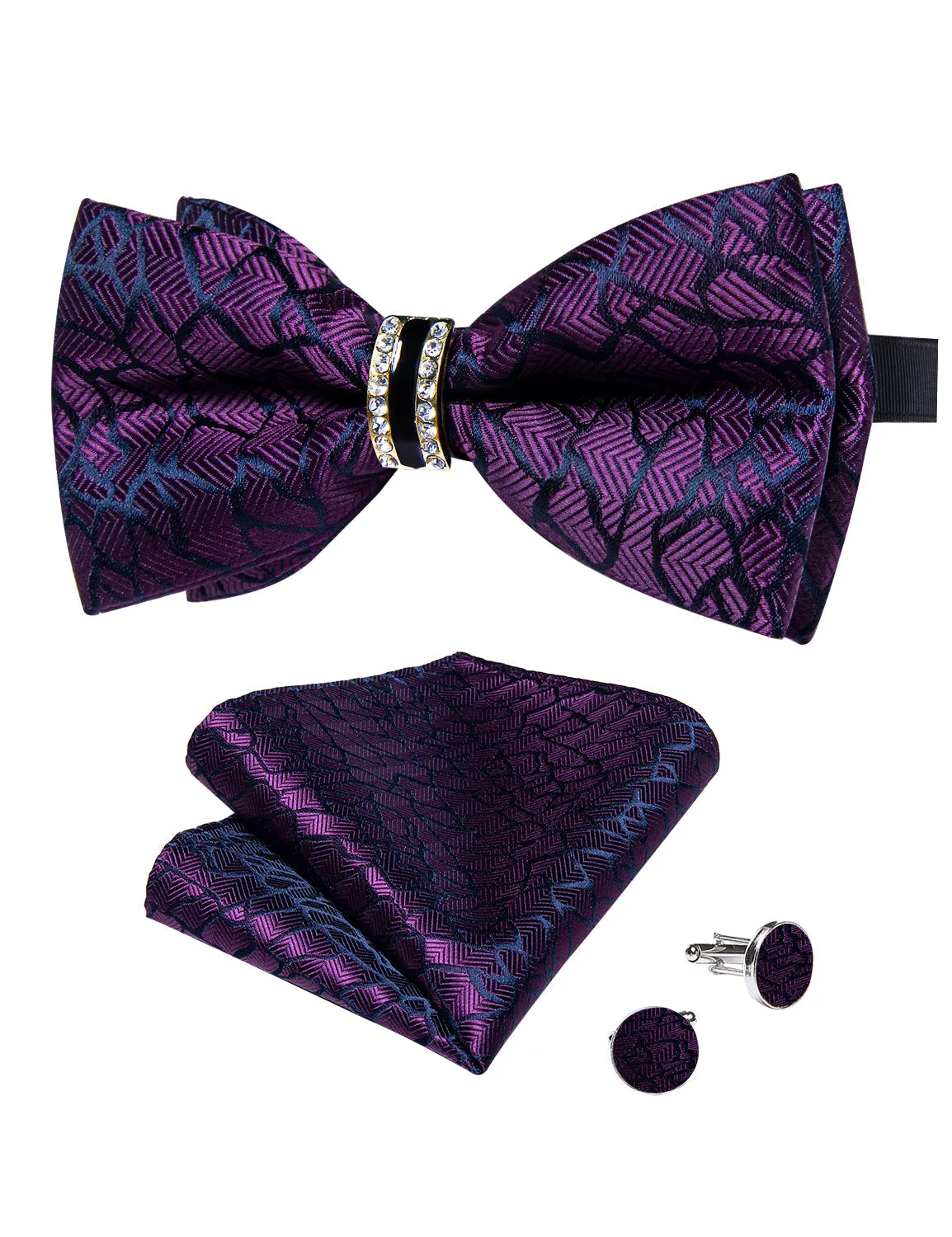 Ties2you Purple Pre-tied Tuxedo Bowtie Striped Ring Bow Tie Hanky Cufflinks Set sold by Ties2You product image thumbnail 3