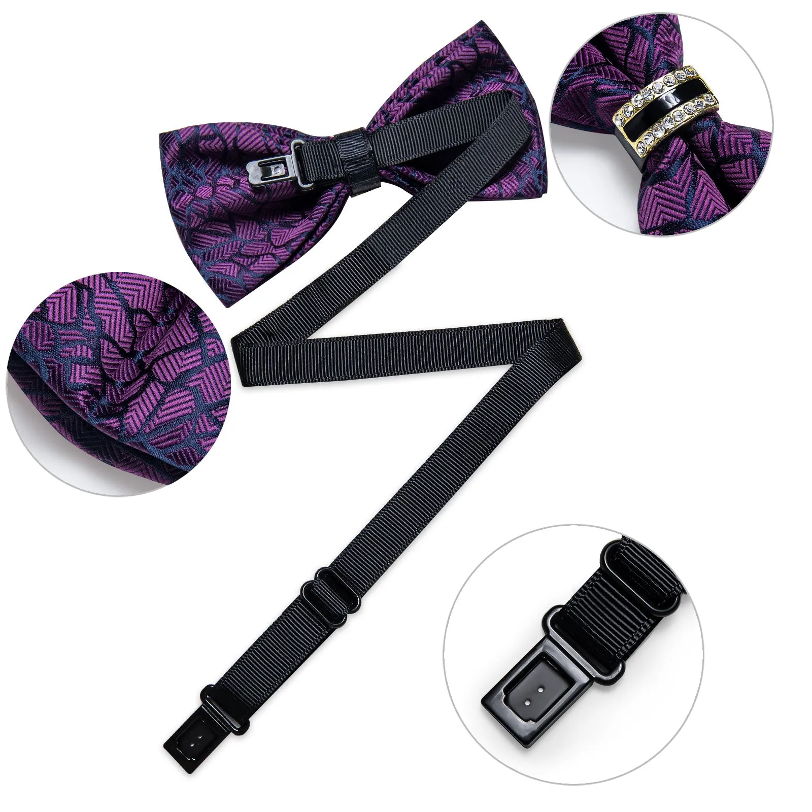 Ties2you Purple Pre-tied Tuxedo Bowtie Striped Ring Bow Tie Hanky Cufflinks Set sold by Ties2You product image thumbnail 4