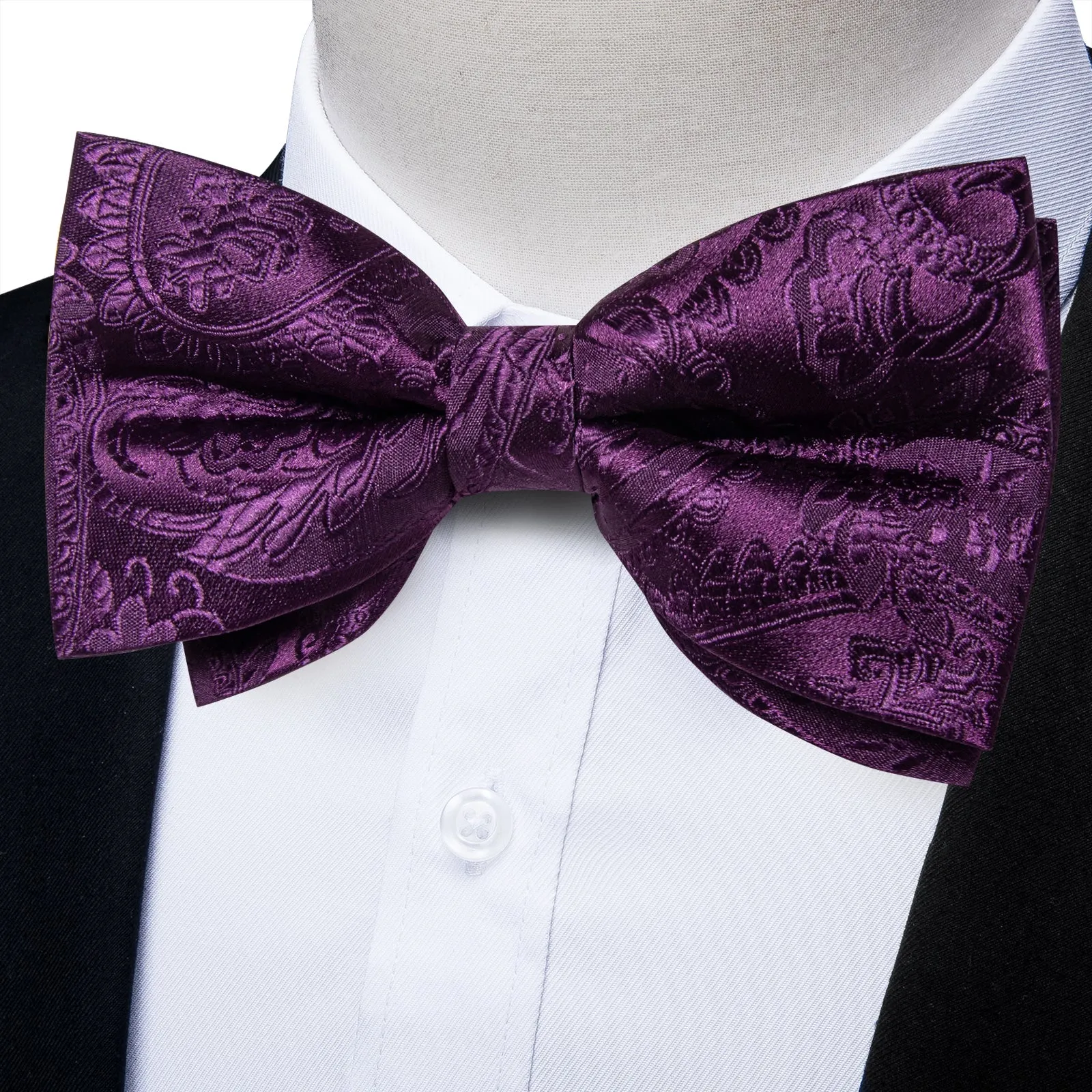 Ties2you Violet Paisley Bowtie Pre-tied Formal Bow Tie Handkerchief Cufflinks Set sold by Ties2You product image thumbnail 2