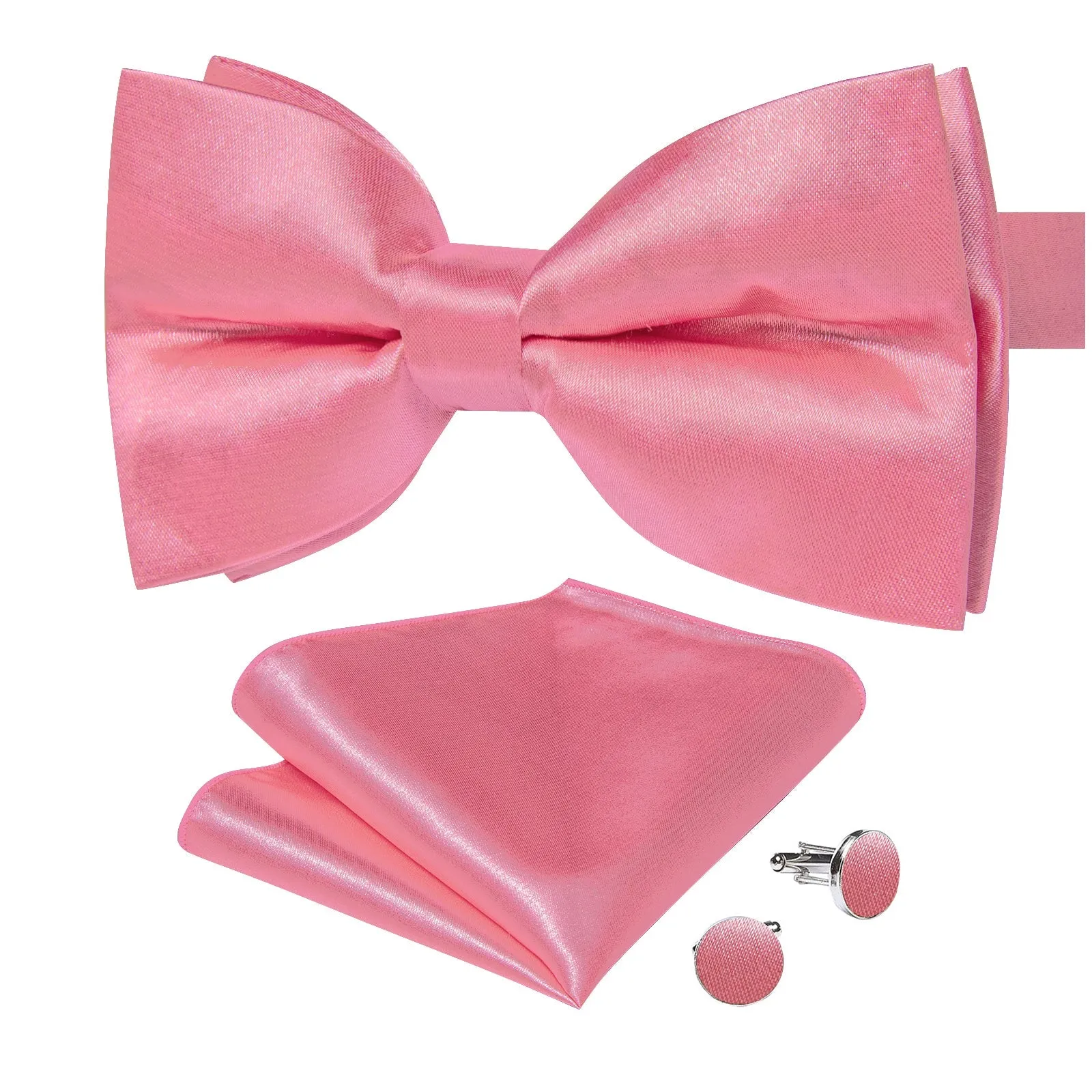 Ties2you Coral Bowtie Pre-tied Solid Formal Bow Tie Handkerchief Cufflinks Set sold by Ties2You product image thumbnail 3