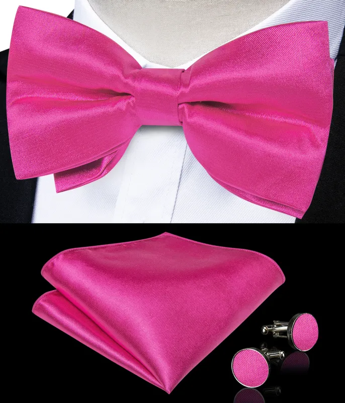 Ties2you Hot Pink Self-tie Tuxedo Bow Tie Solid Formal Bowtie Hanky Cufflinks Set for Men sold by Ties2You