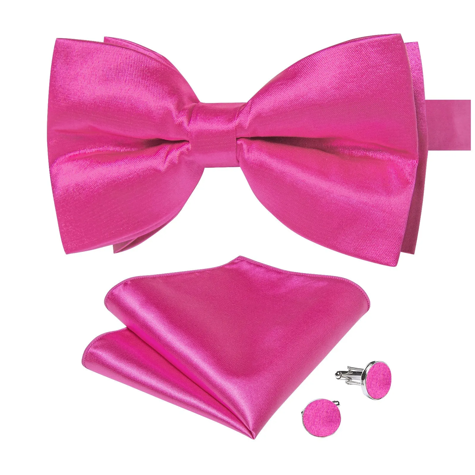 Ties2you Hot Pink Self-tie Tuxedo Bow Tie Solid Formal Bowtie Hanky Cufflinks Set for Men sold by Ties2You product image thumbnail 4