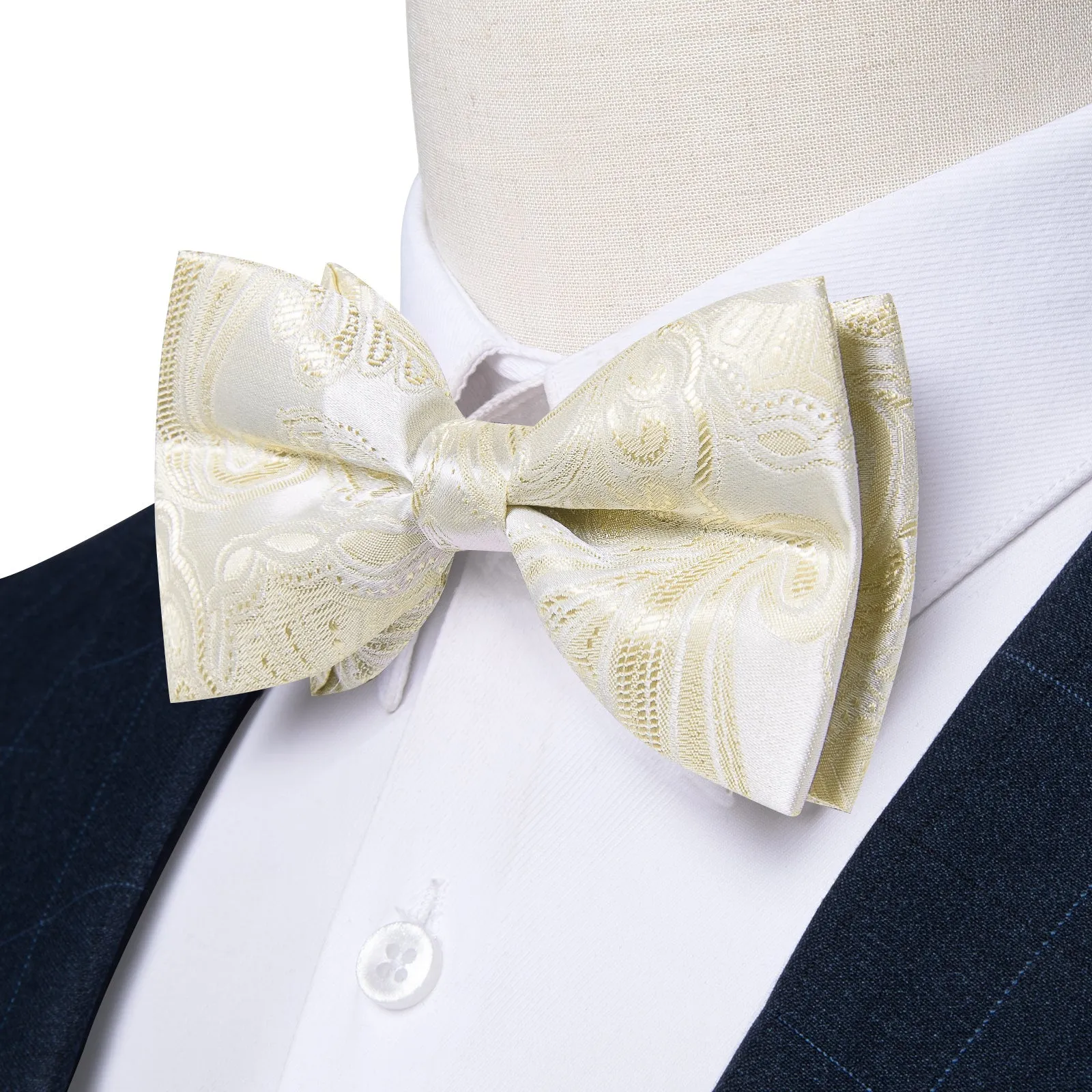 Ties2you Butter Floral Tuxedo Bowtie Pre-tied Bow Tie Pocket Square Cufflinks Set sold by Ties2You product image thumbnail 3