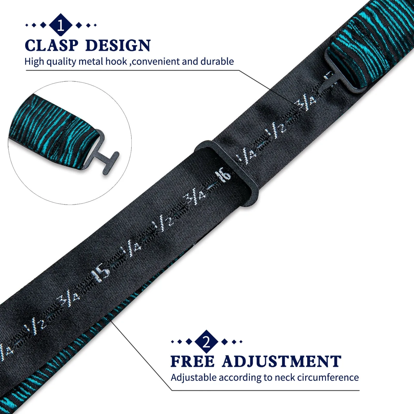 Ties2you Teal Blue Self-tie Tuxedo Bowtie Striped Bow Tie Handkerchief Cufflinks Set sold by Ties2You product image thumbnail 5