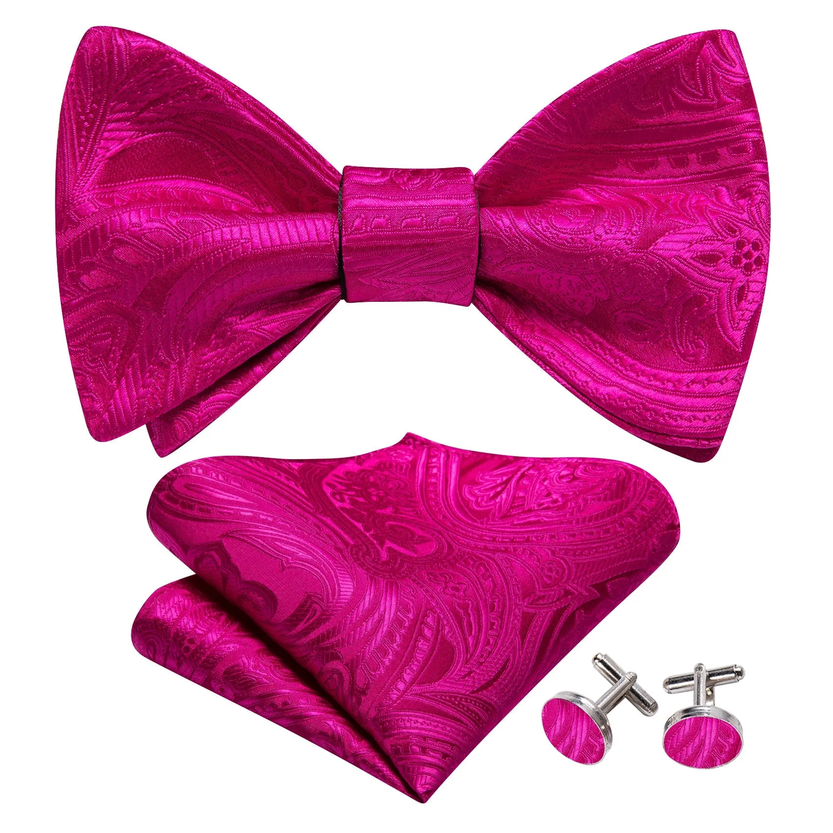 Ties2you Fuchsia Pink Bowtie Floral Self-tie Tuxedo Bow Tie Hanky Cufflinks Set for Men sold by Ties2You product image thumbnail 2