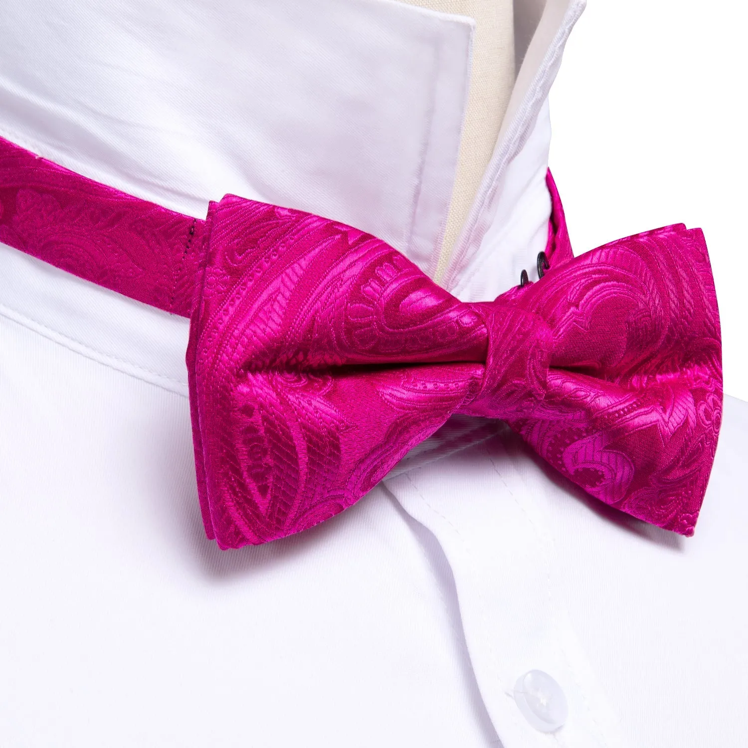 Ties2you Fuchsia Pink Bowtie Floral Pre-tied Tuxedo Bow Tie Hanky Cufflinks Set sold by Ties2You product image thumbnail 5