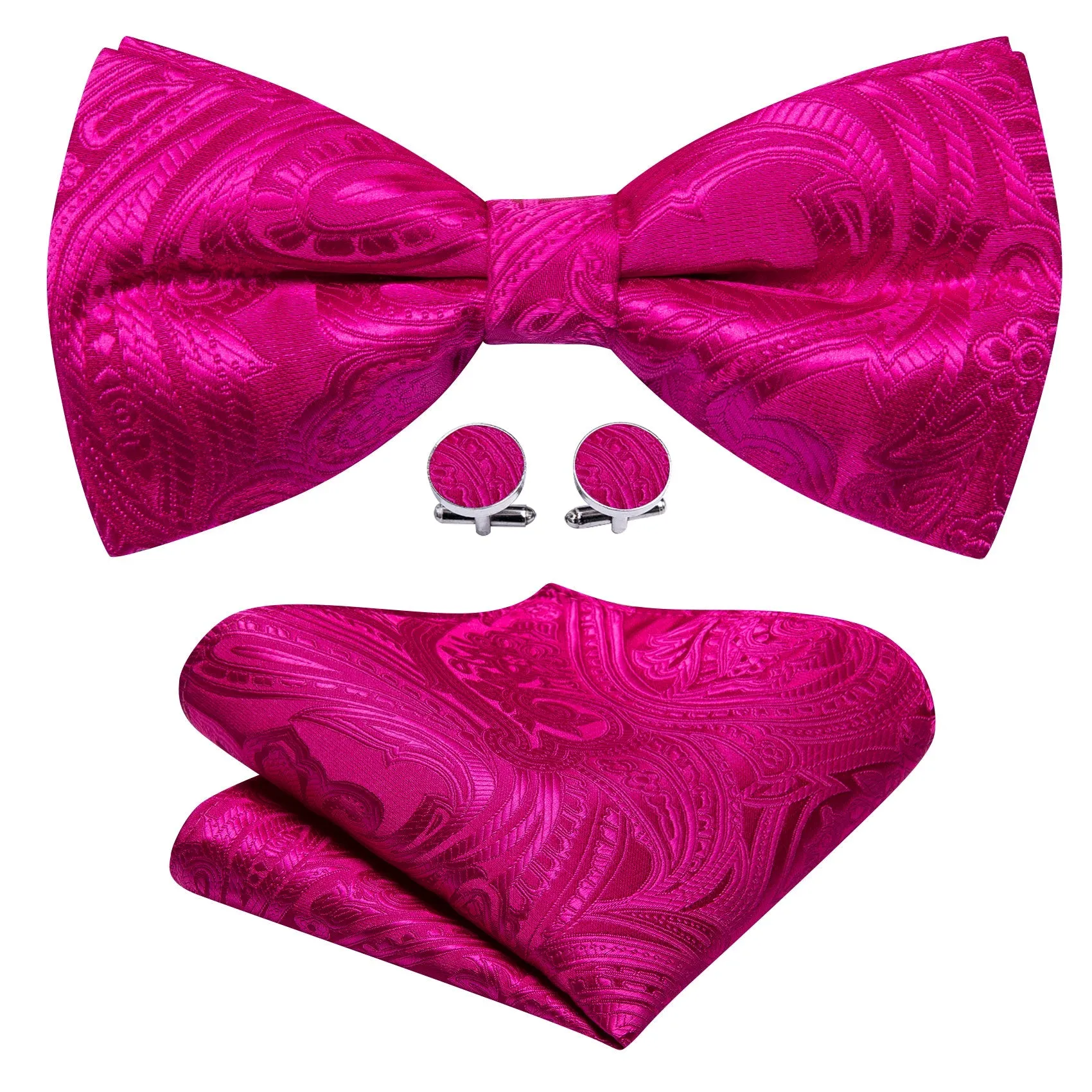 Ties2you Fuchsia Pink Bowtie Floral Pre-tied Tuxedo Bow Tie Hanky Cufflinks Set sold by Ties2You product image thumbnail 2