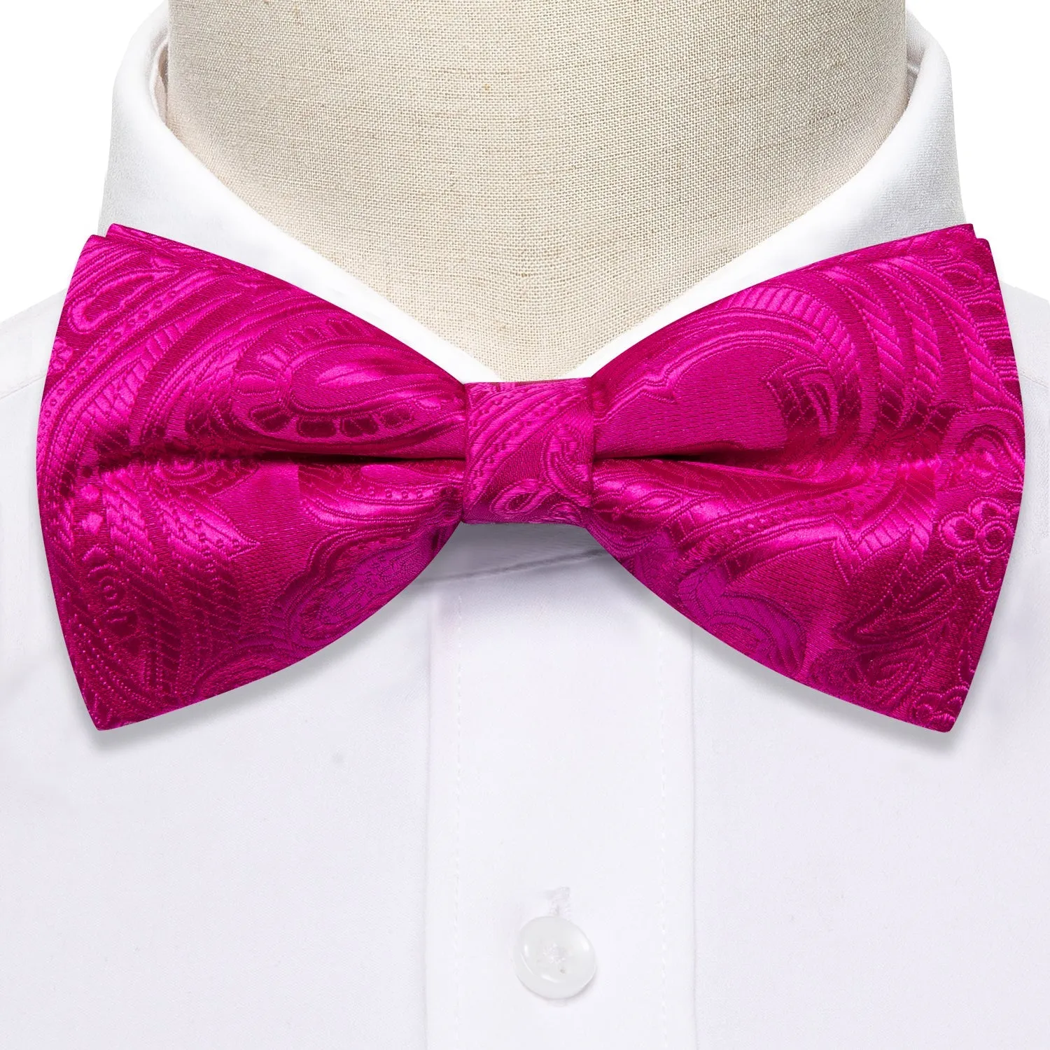 Ties2you Fuchsia Pink Bowtie Floral Pre-tied Tuxedo Bow Tie Hanky Cufflinks Set sold by Ties2You product image thumbnail 3