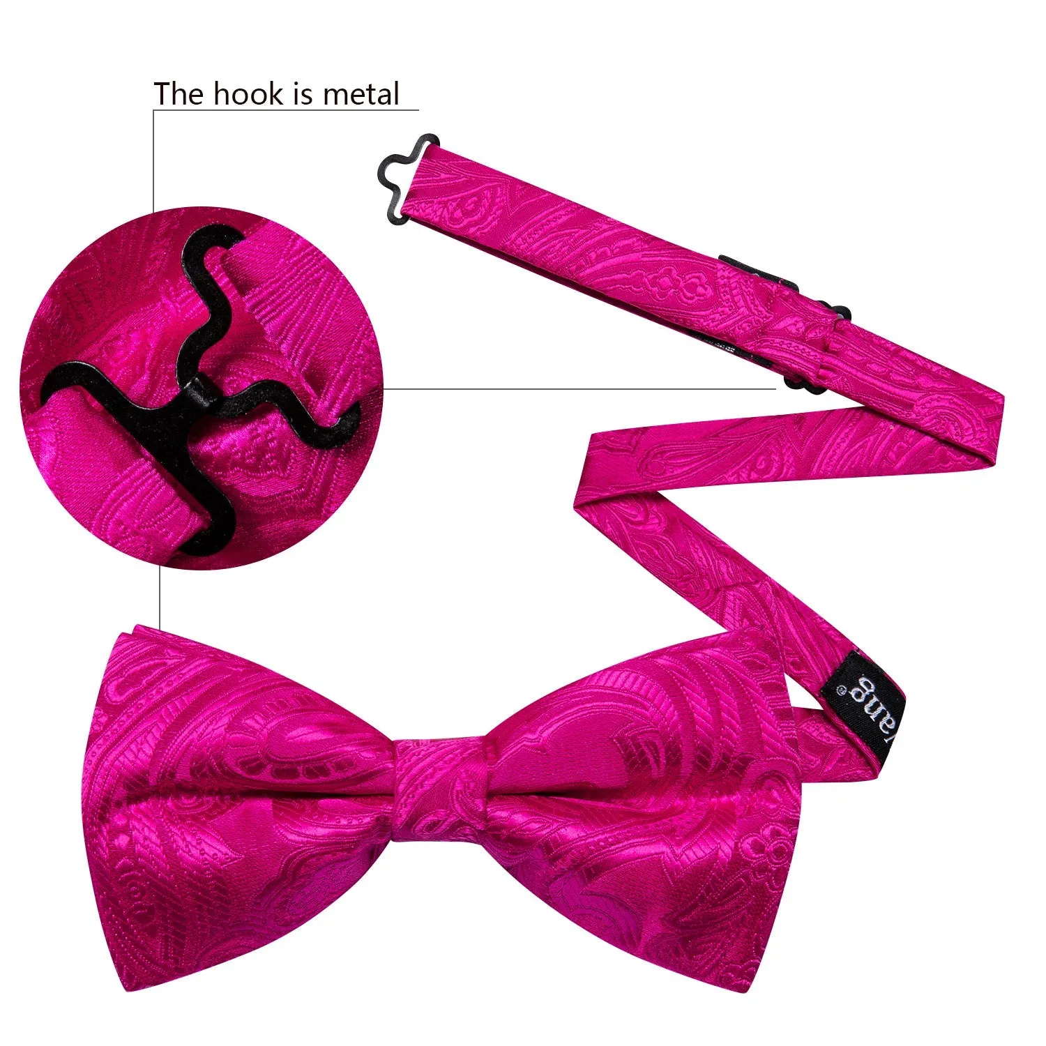 Ties2you Fuchsia Pink Bowtie Floral Pre-tied Tuxedo Bow Tie Hanky Cufflinks Set sold by Ties2You product image thumbnail 4