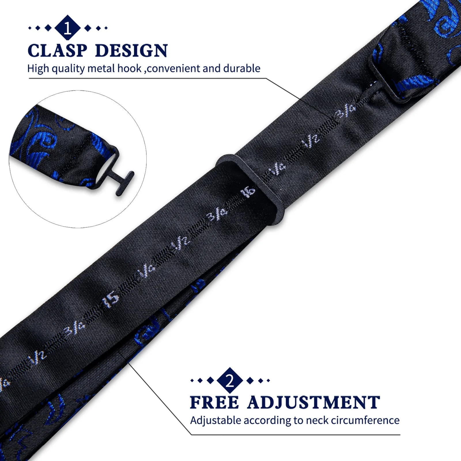 Ties2you Floral Blue Bow Tie Self-tie Black Tuxedo Bowtie Handkerchief Cufflinks Set sold by Ties2You product image thumbnail 5