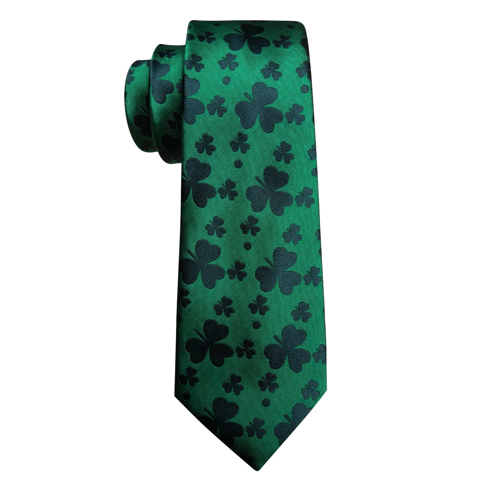 Green DarkGreen Clover Botanical Men's Necktie Pocket Square Cufflinks Set sold by Ties2You product image thumbnail 4