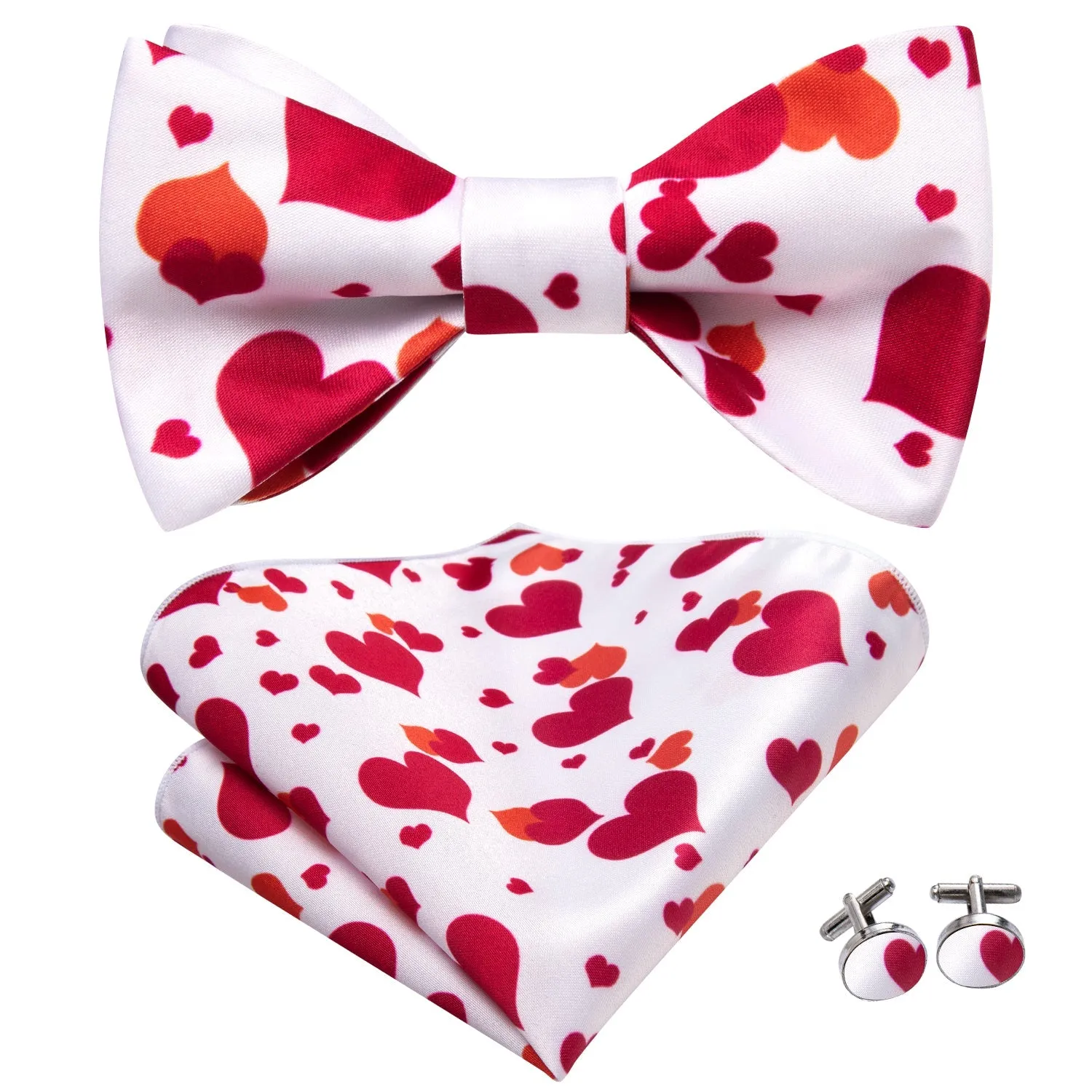 Ties2you Red Heart Self-tie Tuxedo Bowtie White Bow Tie Pocket Square Cufflinks Set sold by Ties2You product image thumbnail 2