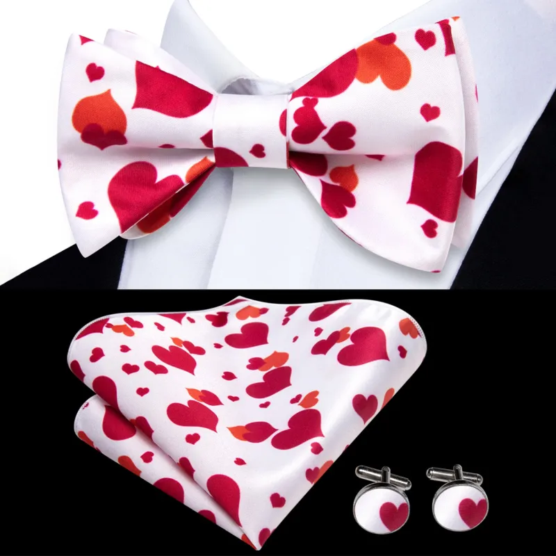 Ties2you Red Heart Self-tie Tuxedo Bowtie White Bow Tie Pocket Square Cufflinks Set sold by Ties2You