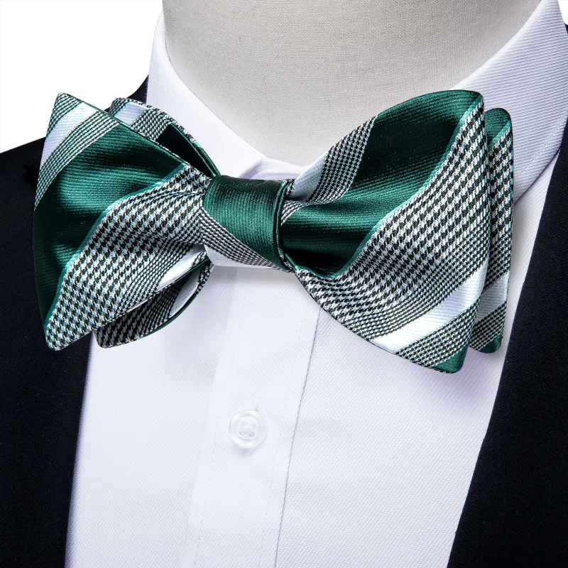 Ties2you Men's Striped Hunter Green Bowtie Self-tie Bow Tie Handkerchief Cufflinks Set sold by Ties2You
