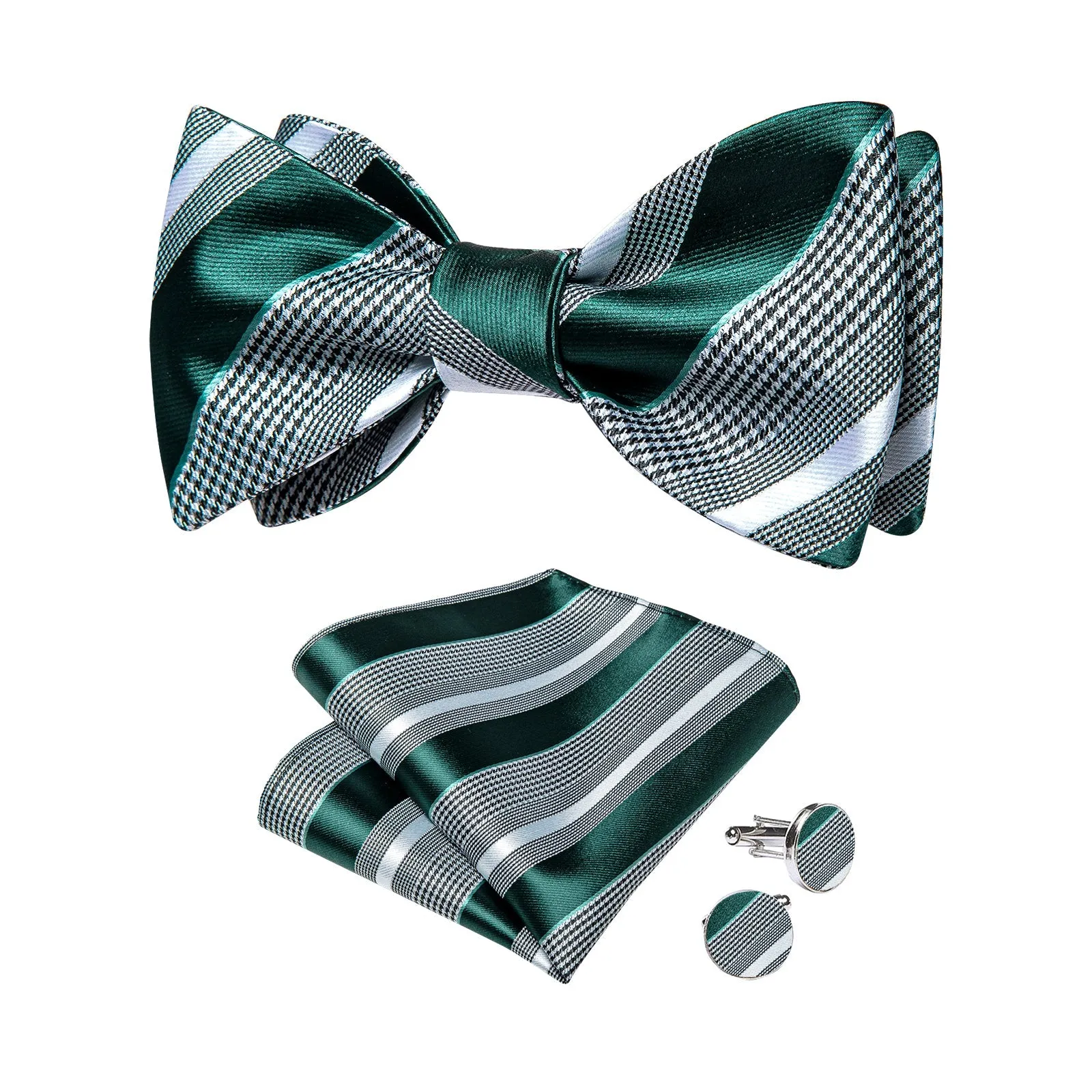 Ties2you Men's Striped Hunter Green Bowtie Self-tie Bow Tie Handkerchief Cufflinks Set sold by Ties2You product image thumbnail 2