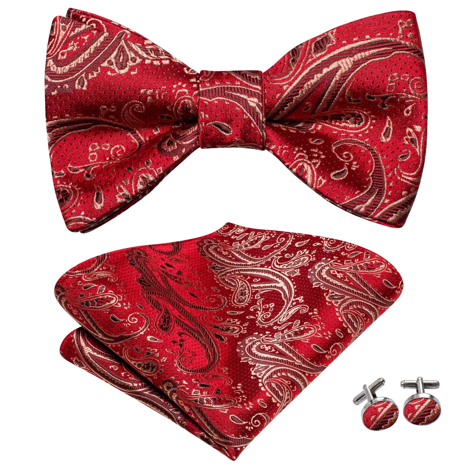 Ties2you Red Paisley Bowtie Self-tie Casual Bow Tie Pocket Square Cufflinks Set sold by Ties2You product image thumbnail 2