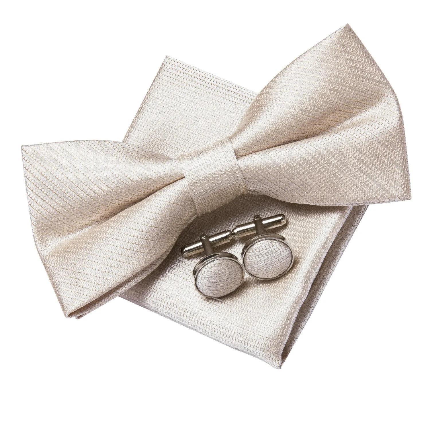 Ties2you Ivory Tuxedo Bowtie Pre-tied Solid Bow Tie Pocket Square Cufflinks Set for Men sold by Ties2You product image thumbnail 2
