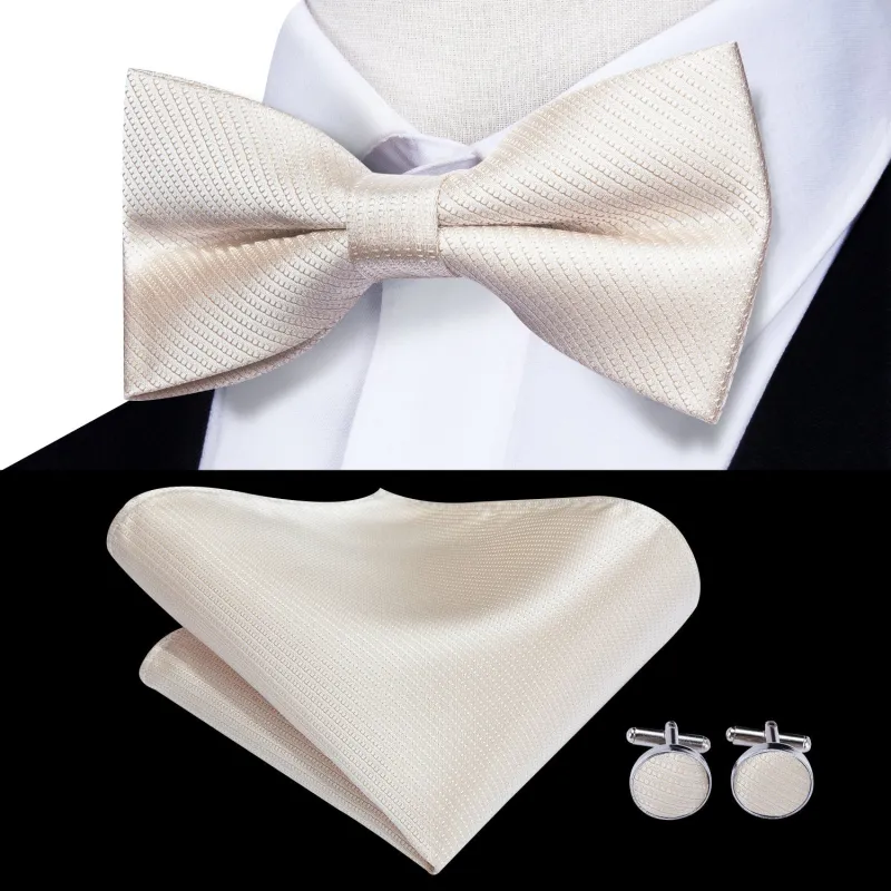 Ties2you Ivory Tuxedo Bowtie Pre-tied Solid Bow Tie Pocket Square Cufflinks Set for Men sold by Ties2You