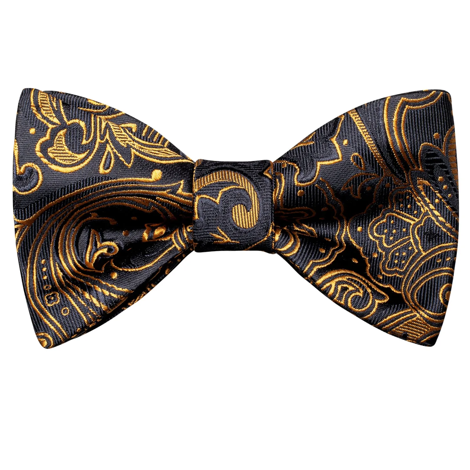 Ties2you Gold Paisley Bowtie Self-tie Black Bow Tie Handkerchief Cufflinks Set sold by Ties2You product image thumbnail 2
