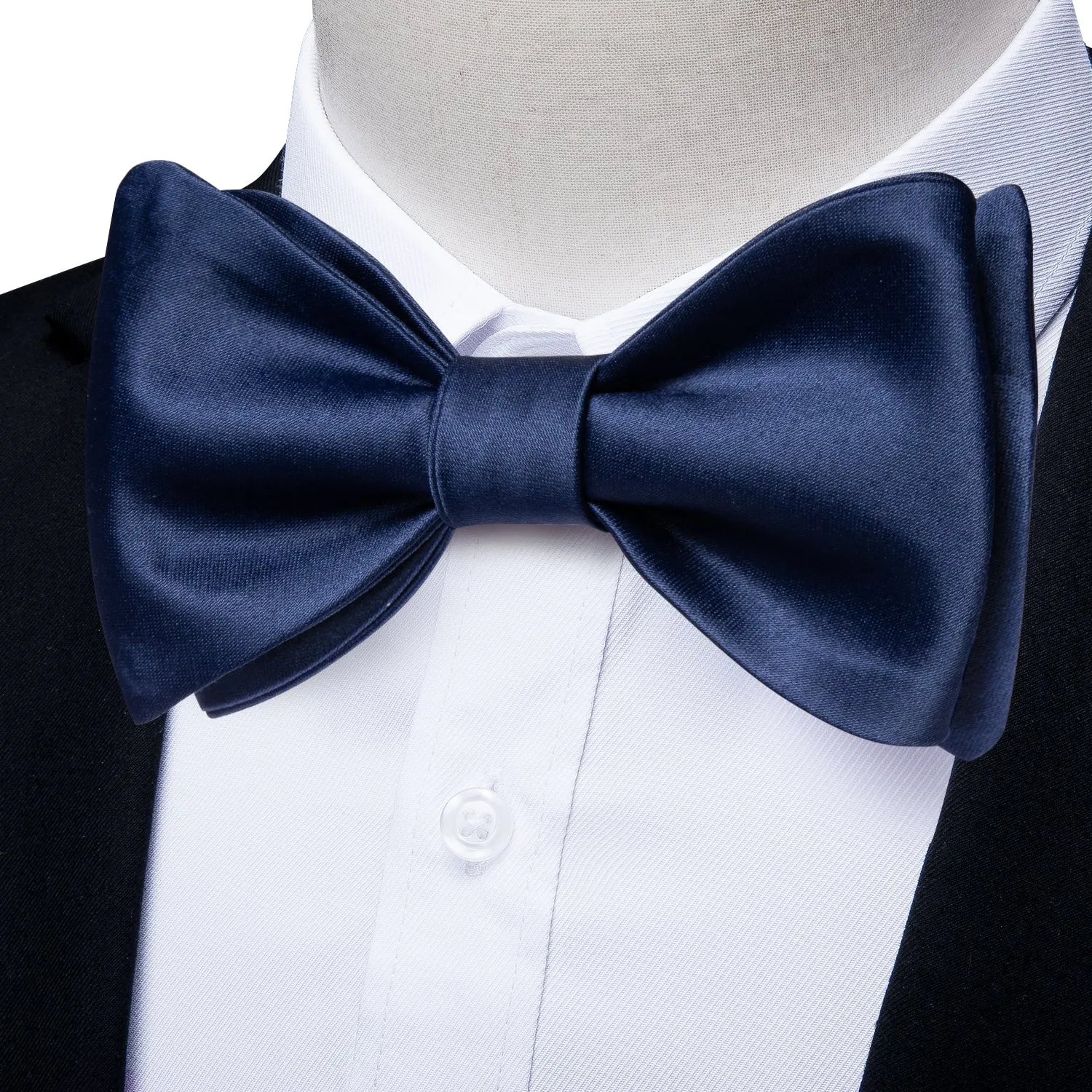 Ties2you Navy Blue Self-tie Bow Tie Solid Formal Bowtie Pocket Square Cufflinks Set sold by Ties2You