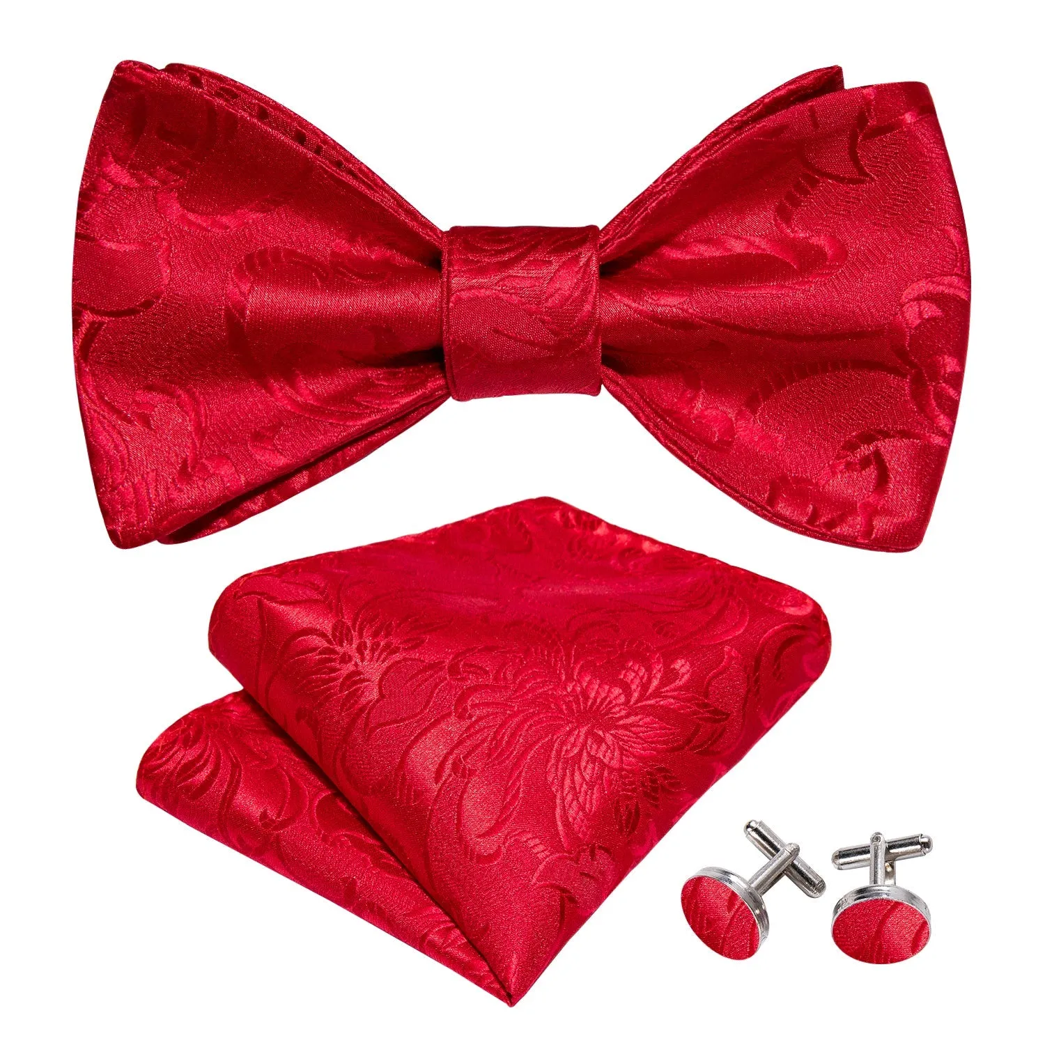 Ties2you Floral Red Tuxedo Bowtie Self-tie Bow Tie Pocket Square Cufflinks Set sold by Ties2You product image thumbnail 2