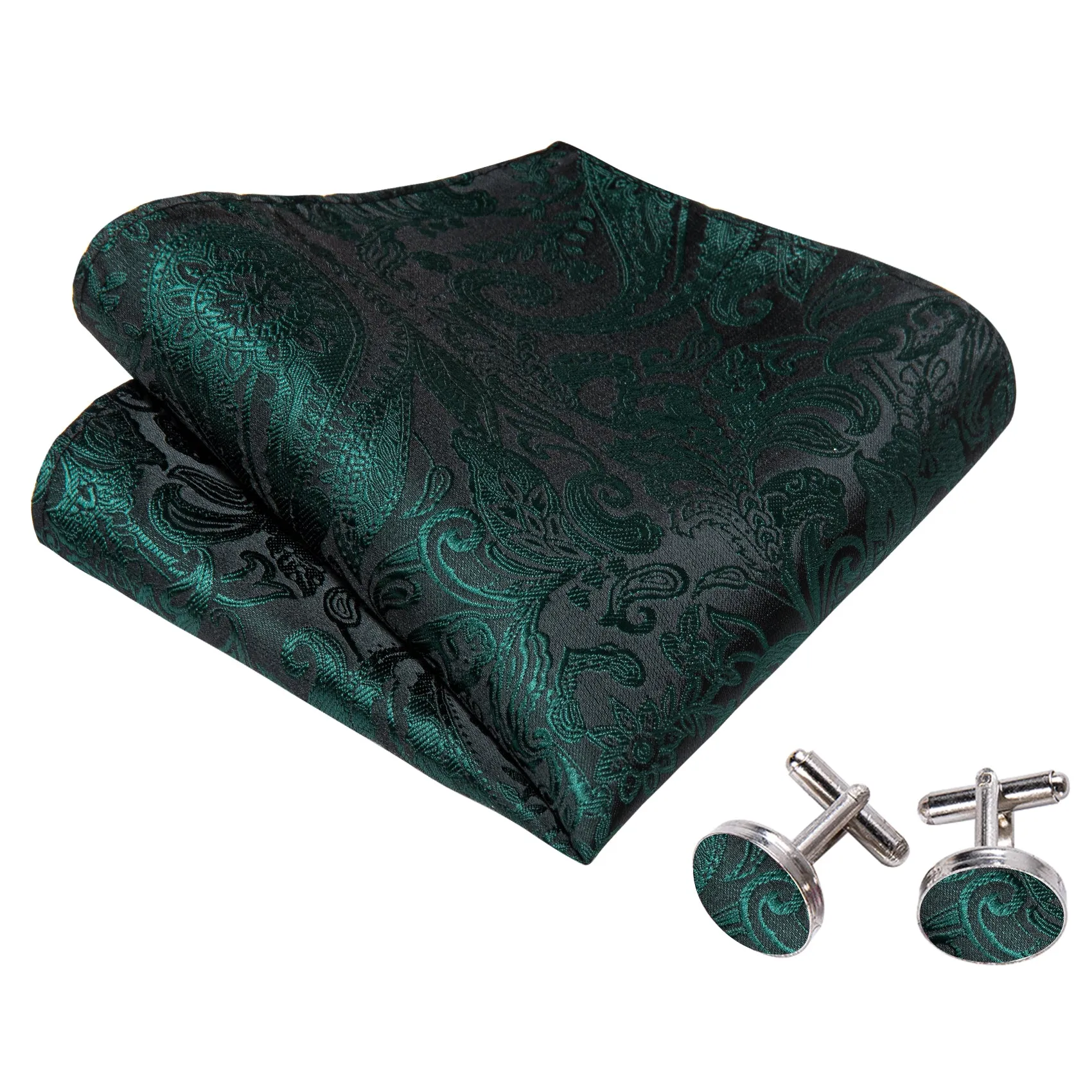 Ties2you Paisley Hunter Green Bowtie Self-tie Bow Tie Pocket Square Cufflinks Set sold by Ties2You product image thumbnail 4