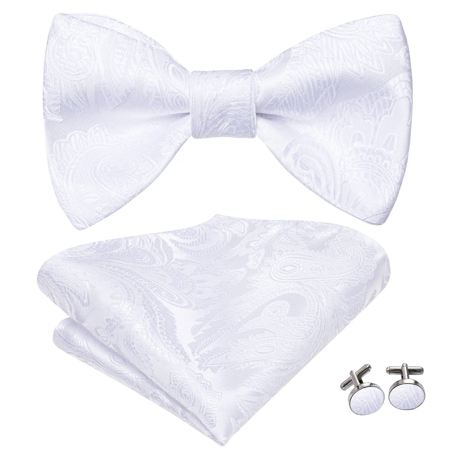 Ties2you White Self-tie Tuxedo Bowtie Solid Bow Tie Pocket Square Cufflinks Set sold by Ties2You product image thumbnail 3