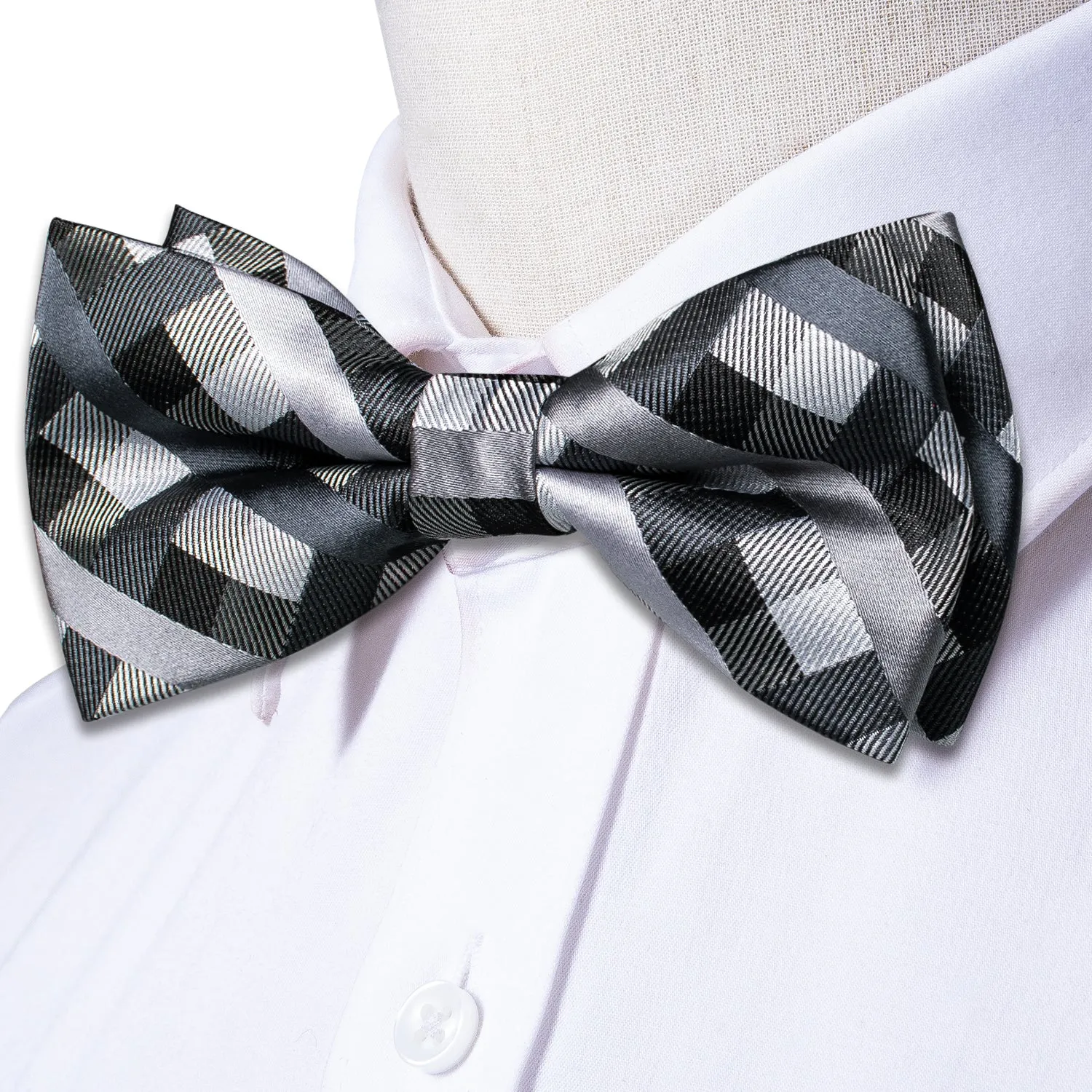 Ties2you Plaid Grey Tuxedo Bowtie Pre-tied Formal Bow Tie Hanky Cufflinks Set sold by Ties2You product image thumbnail 2